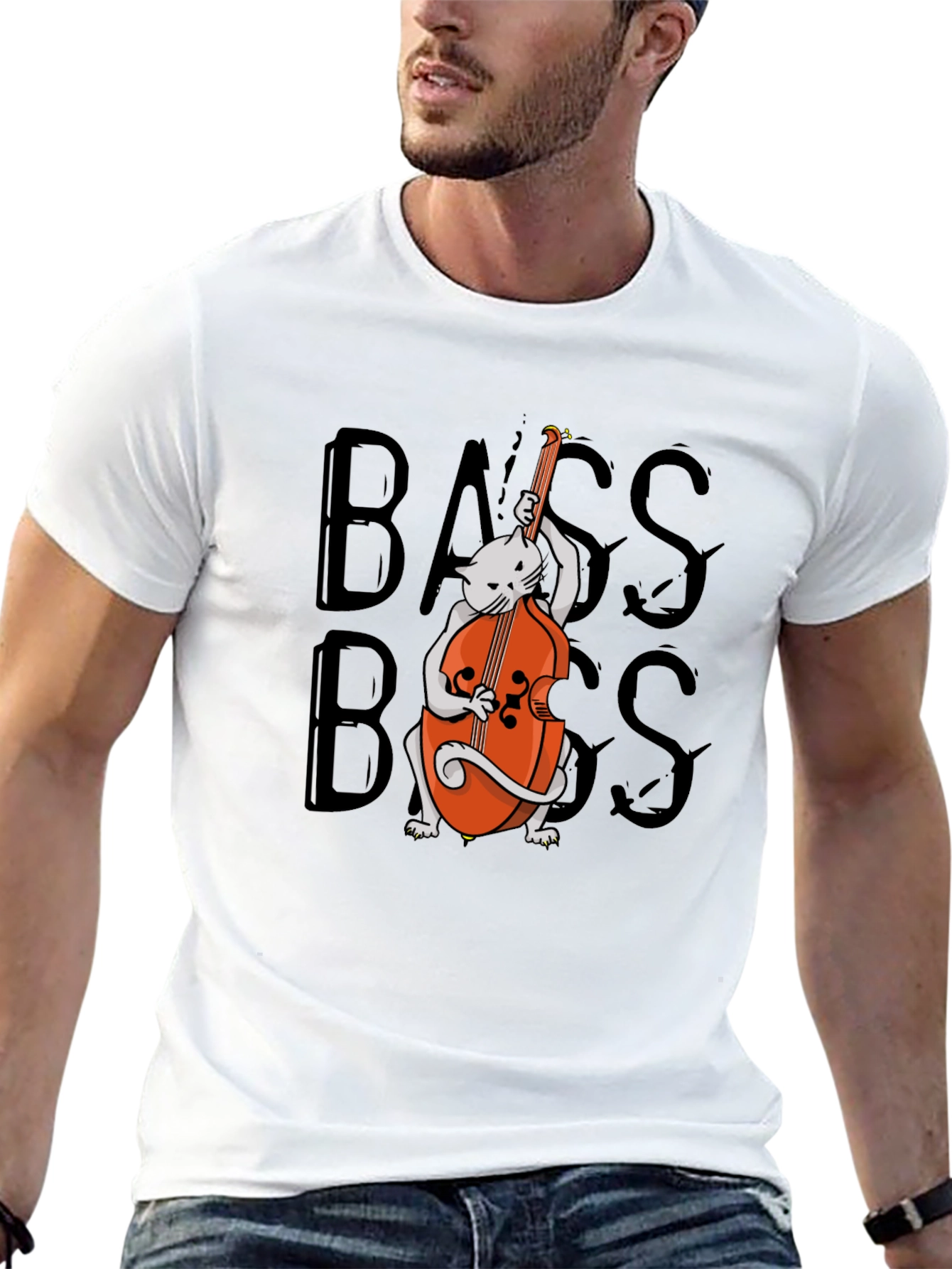 Black Cat Playing Bass T-Shirt - Cool Musician Tee view 13