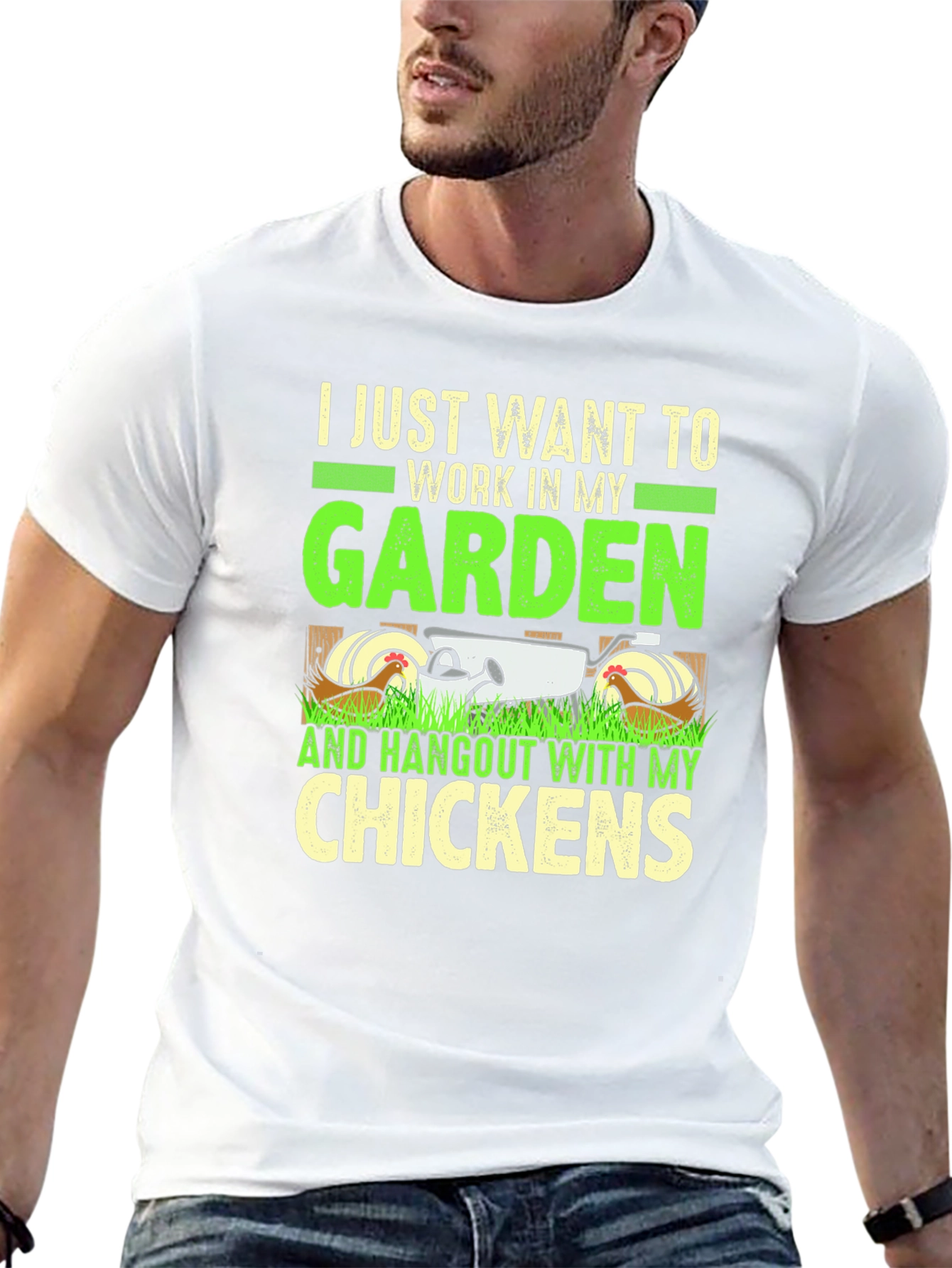 Black Garden and Chickens Graphic T-Shirt view 13