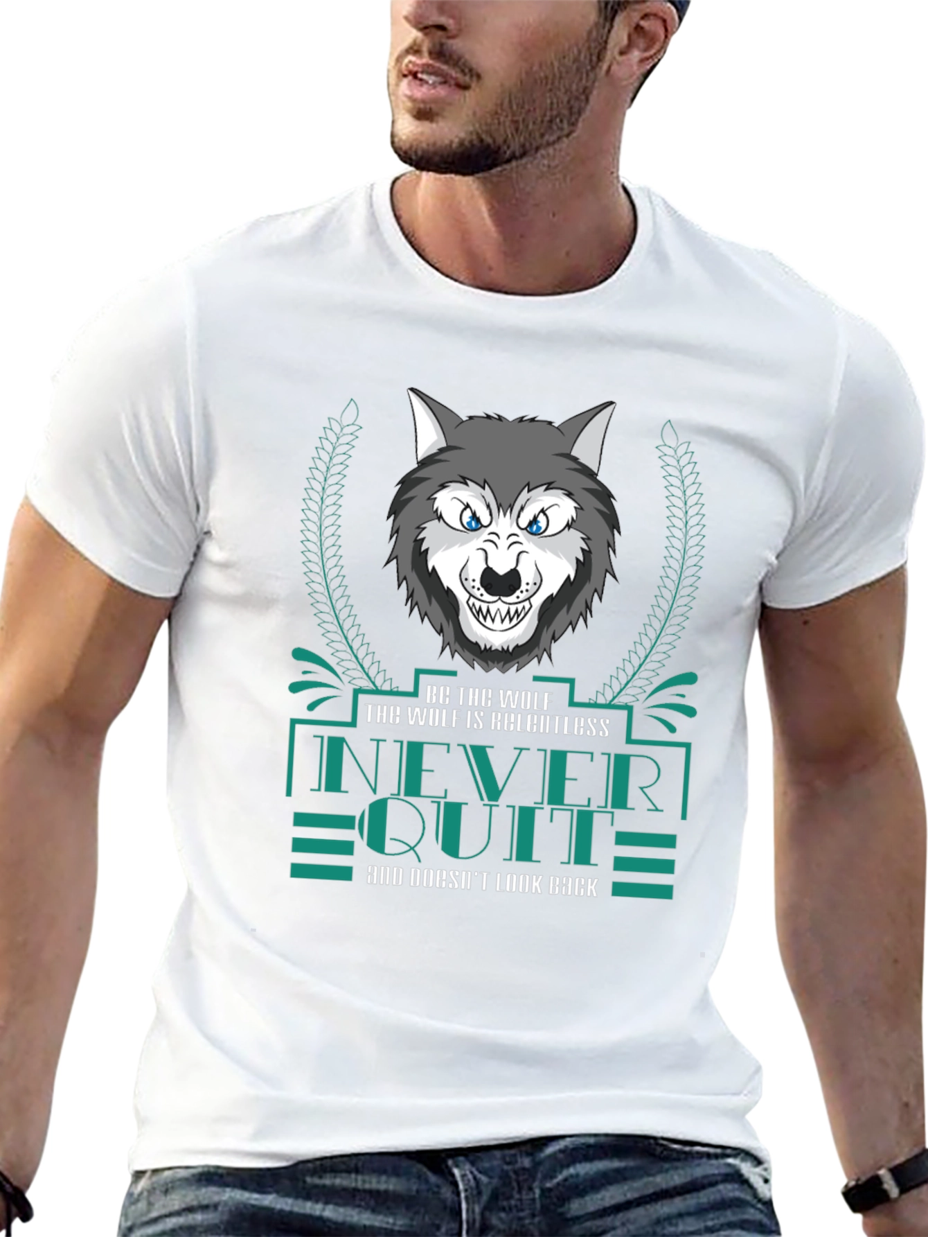 Black Relentless Wolf Graphic Print Men's Black T-Shirt view 13