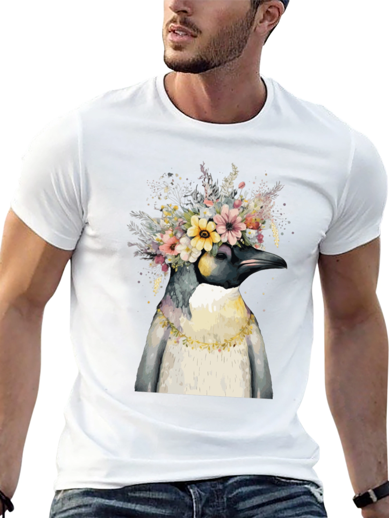 Black Penguin Floral Crown Black T-Shirt view 13