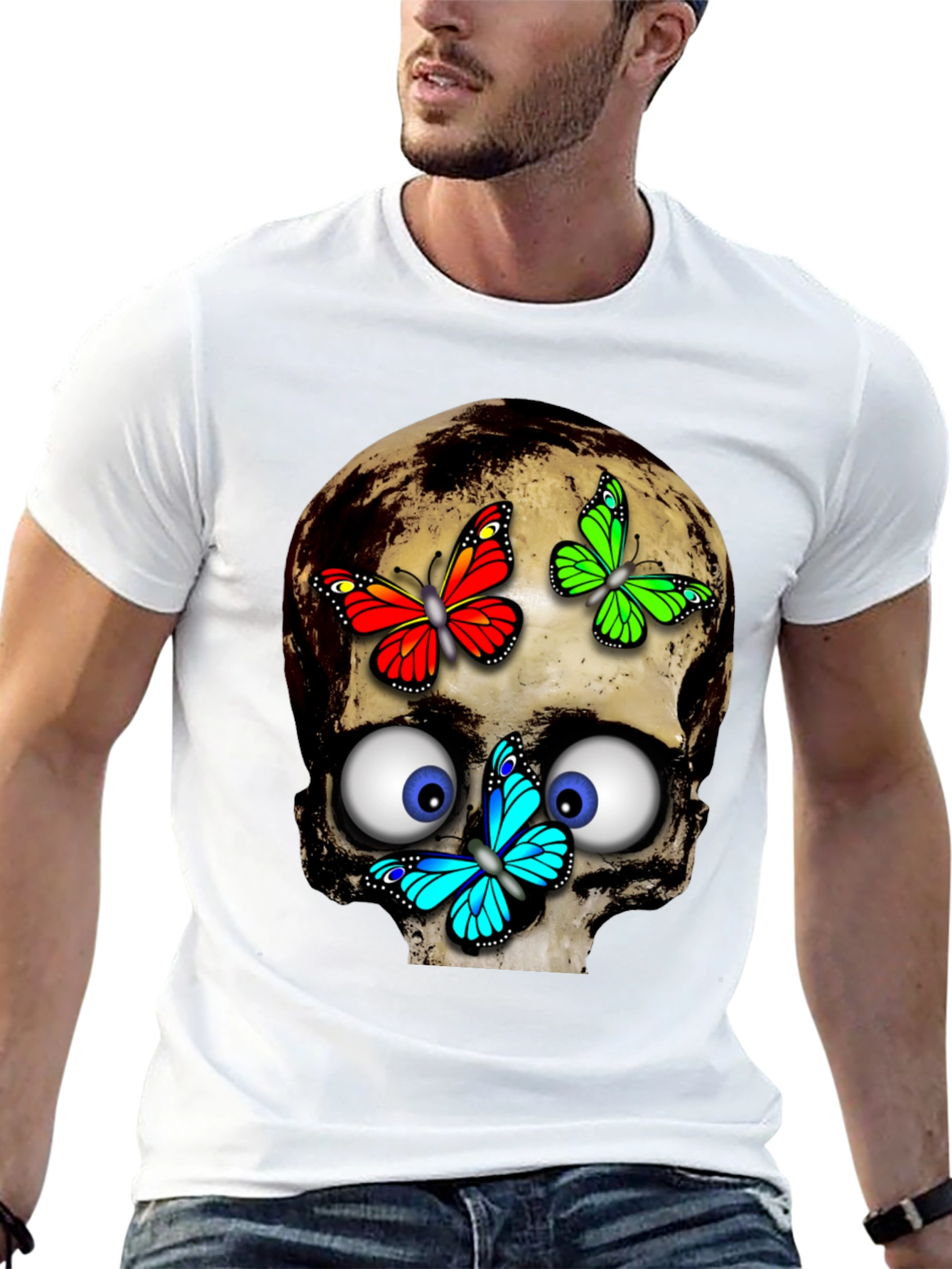 Black Skull & Butterflies Graphic Tee - Black view 13