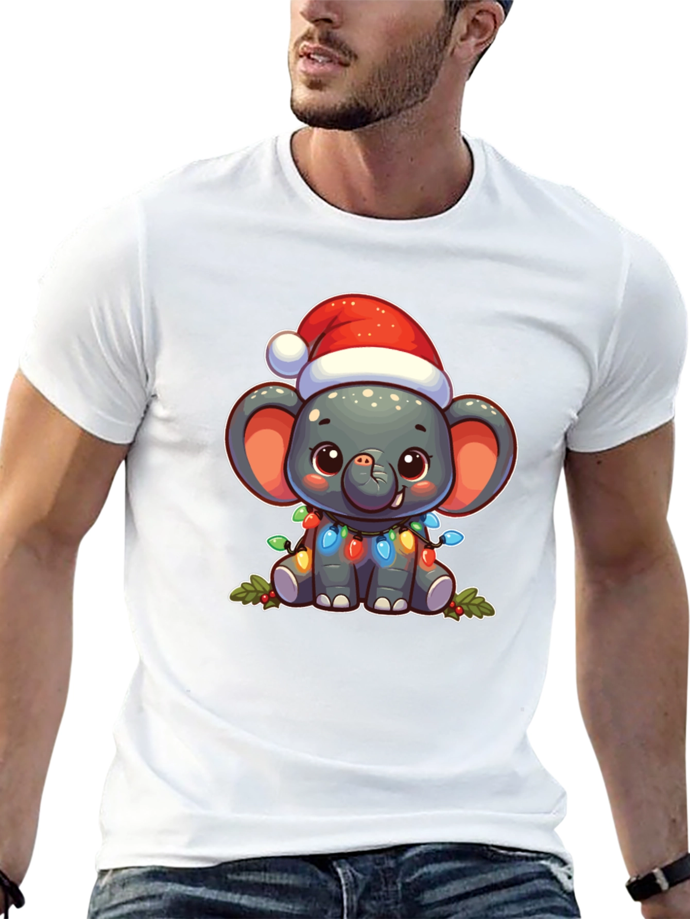 Black Festive Elephant Christmas T-Shirt view 13