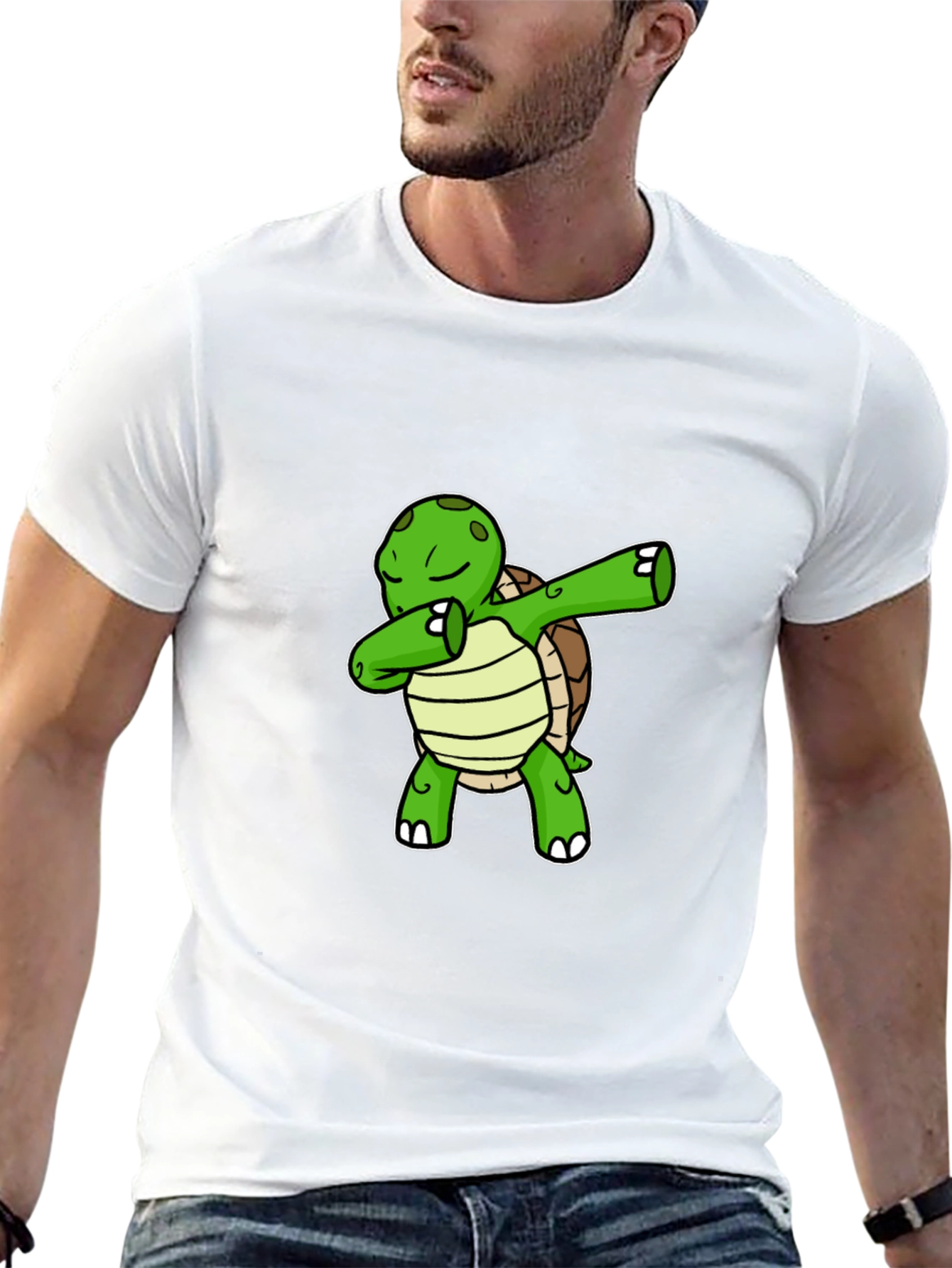 Black Dabbing Turtle Graphic Tee - Black Cotton T-Shirt view 13