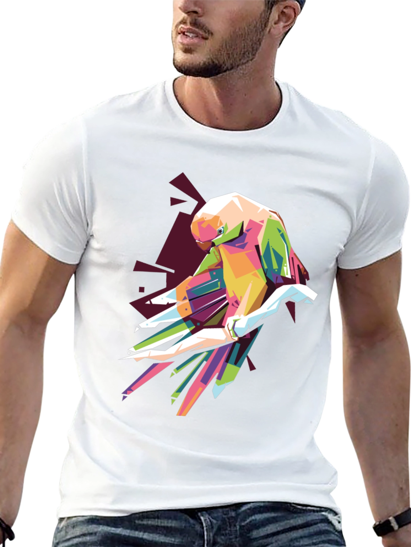 Black Geometric Parrot Graphic T-Shirt view 13