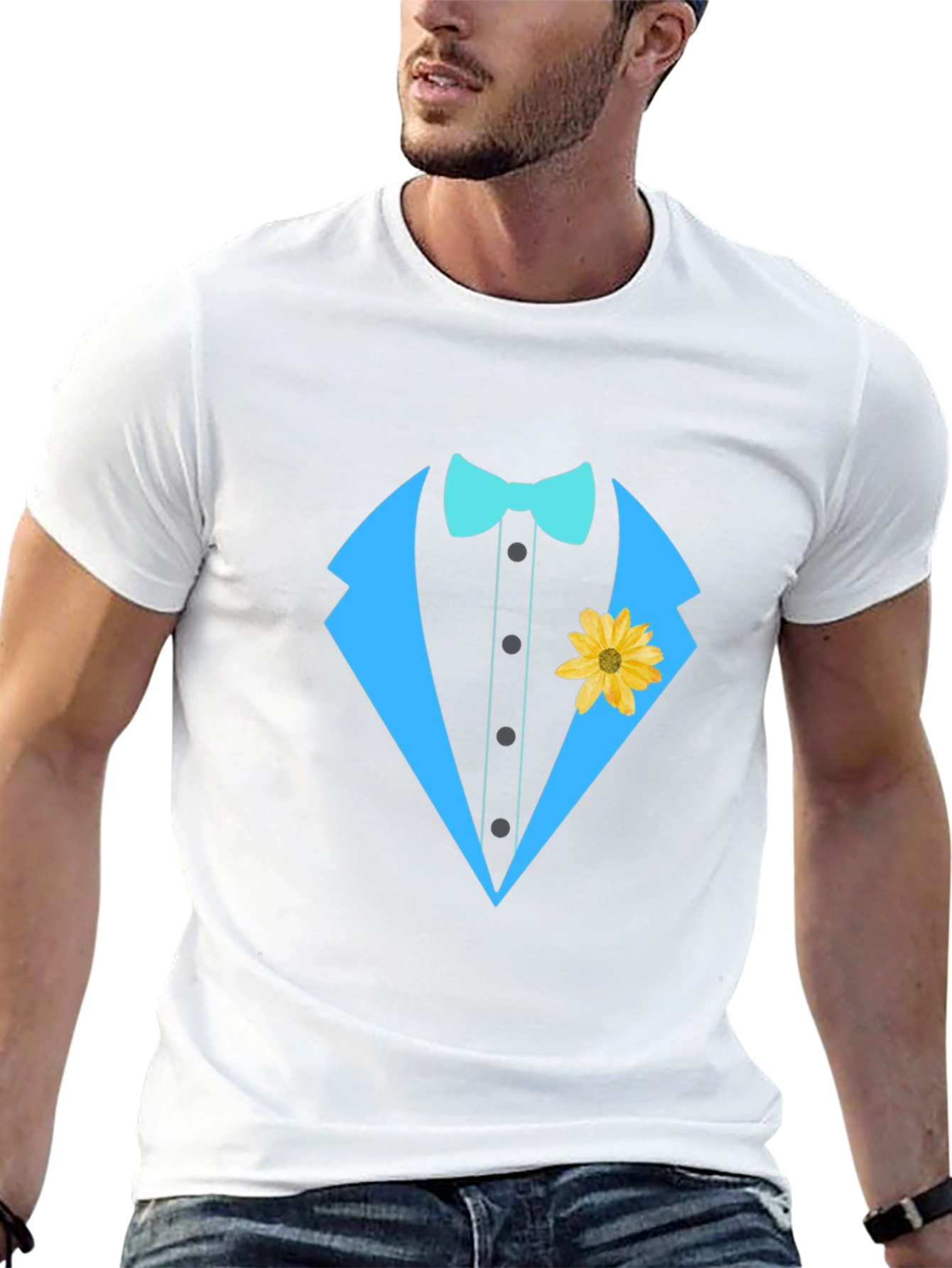 Black Tuxedo T-Shirt with Bowtie and Flower view 13