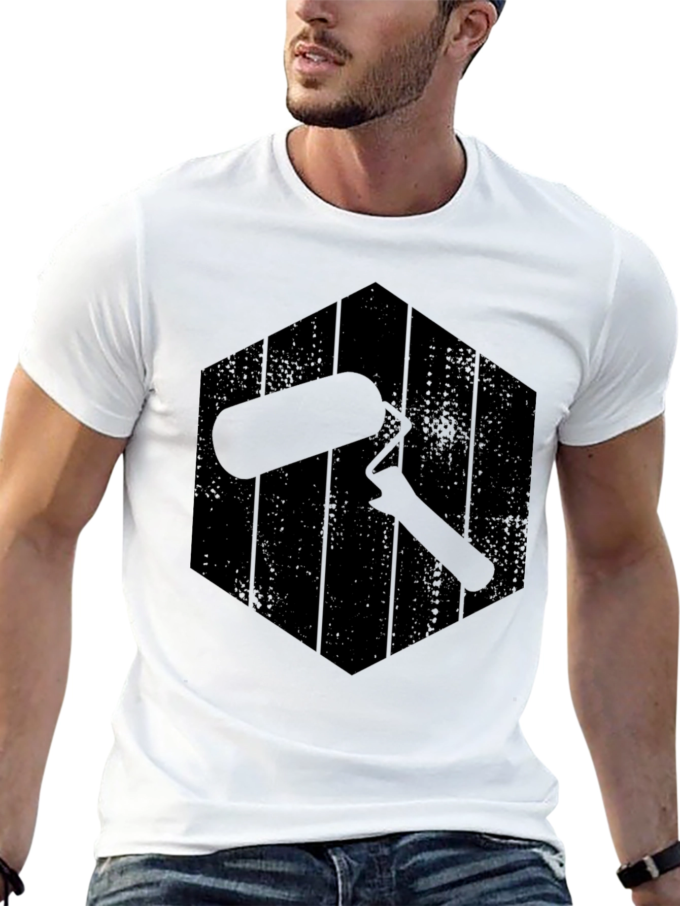 Black Painter's Roller Graphic Tee - Black Crew Neck view 13