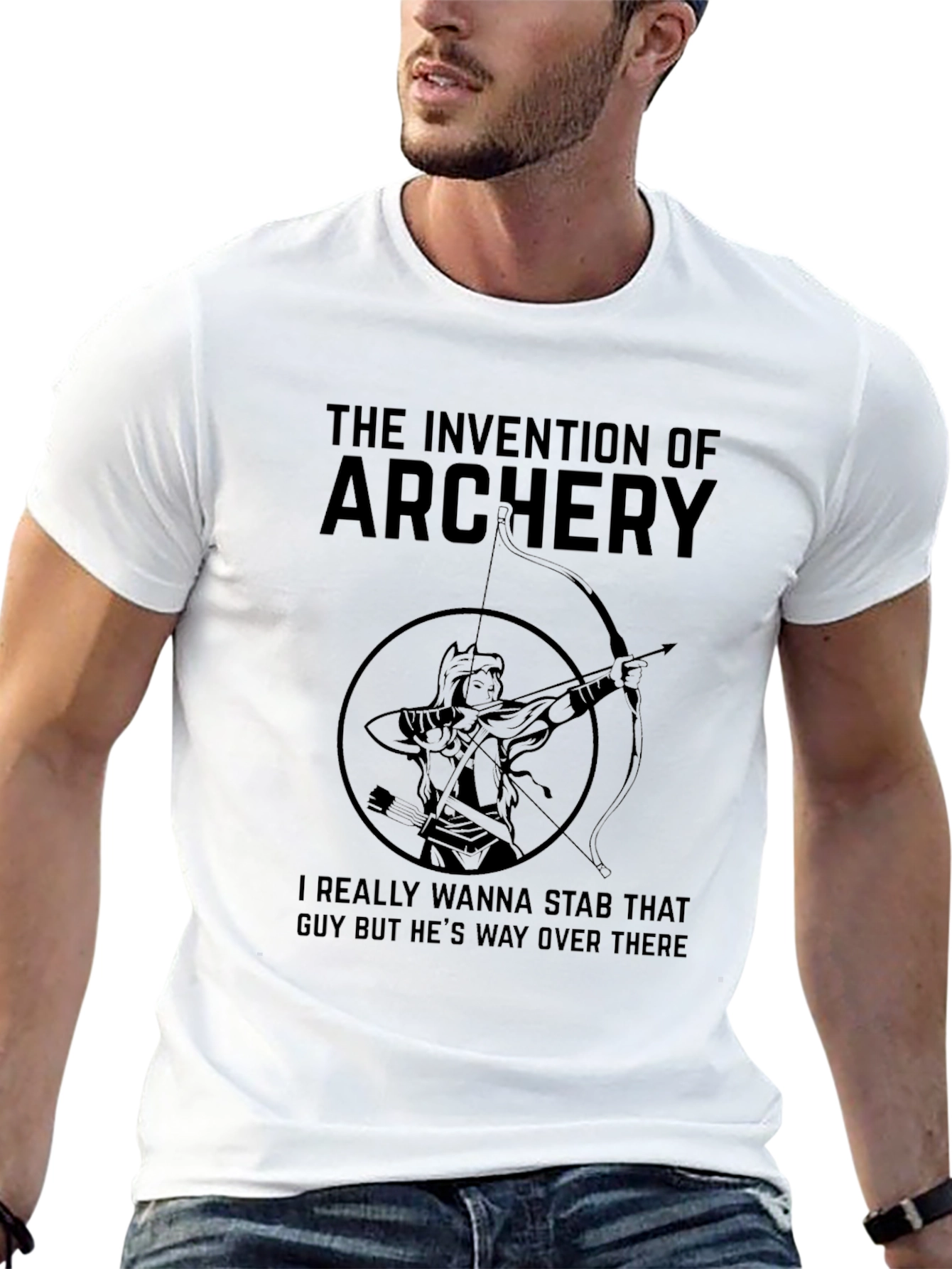 Black Archery Invention Graphic T-Shirt - Funny Archer Tee view 13