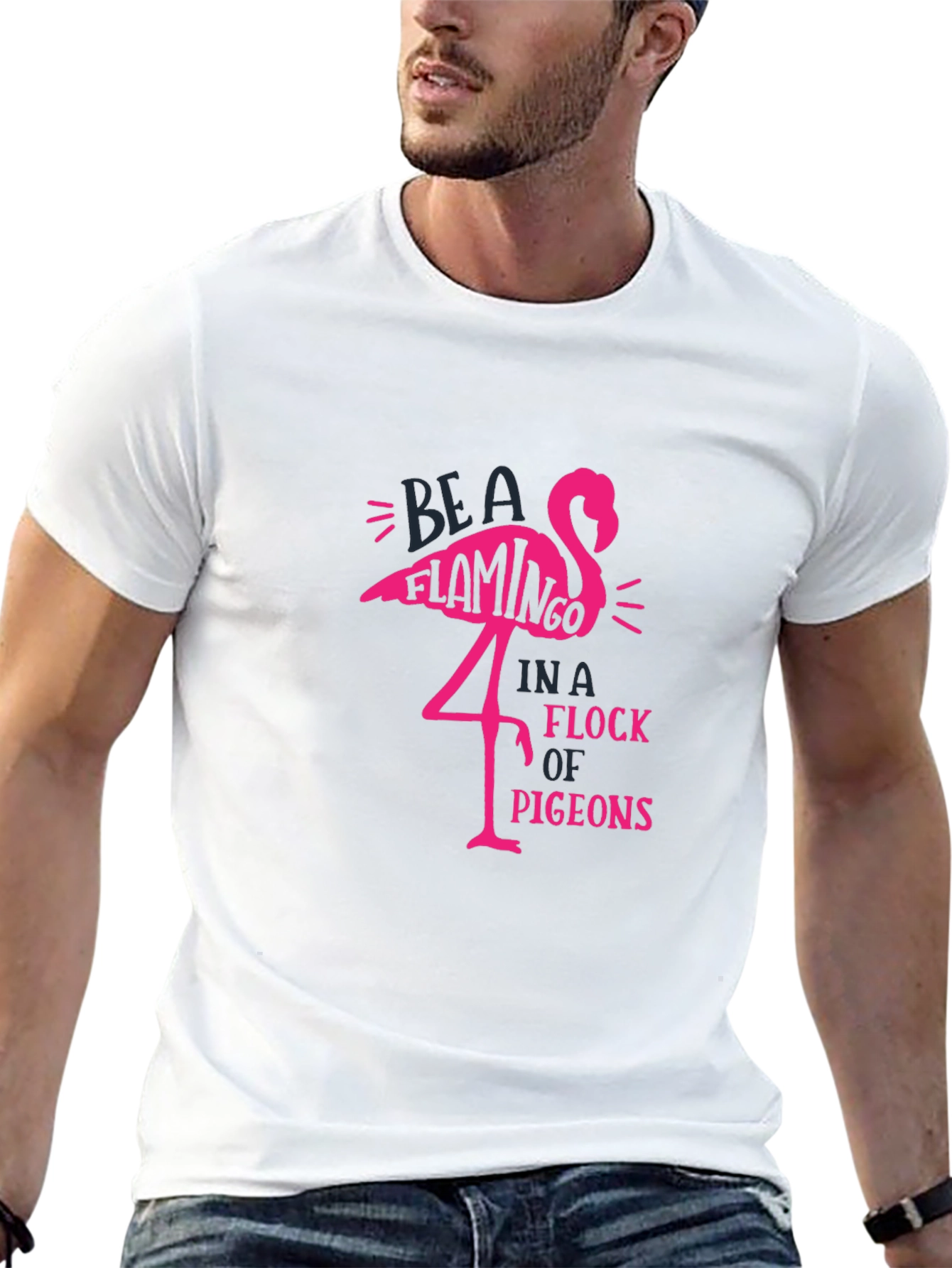 Black Be A Flamingo T-Shirt - Unique Graphic Tee view 13
