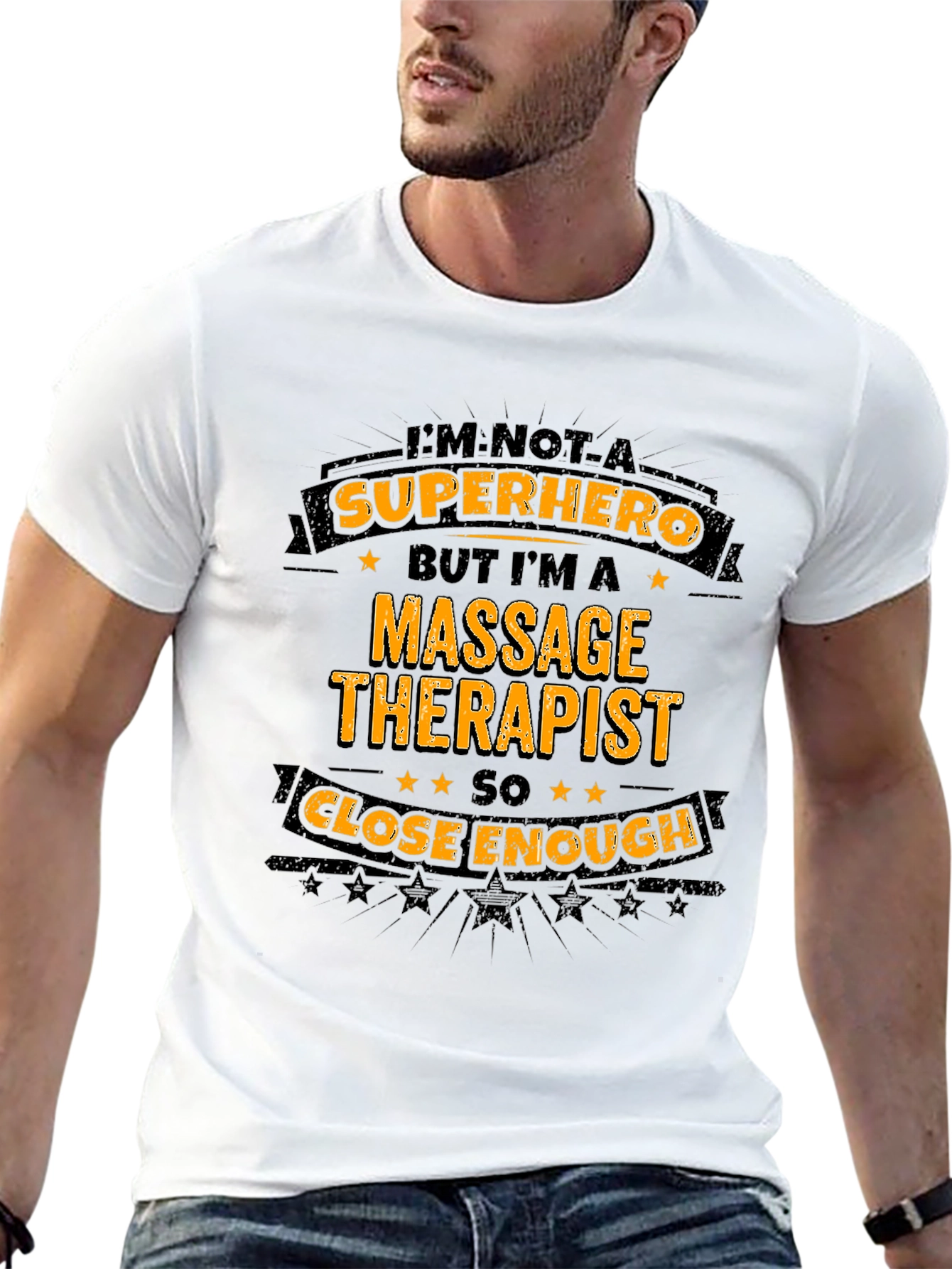 Black Massage Therapist Superhero T-Shirt - Black Graphic Tee view 13