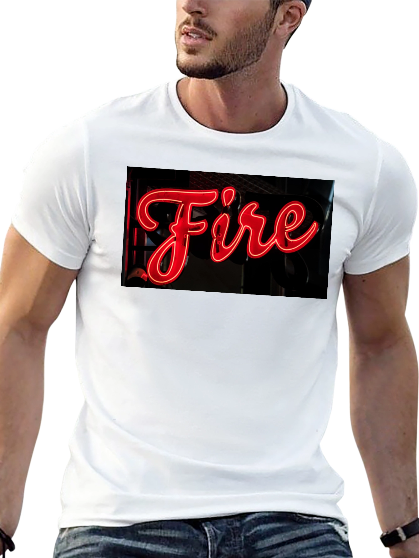 Black Fiery Graphic Tee - Neon Sign Black T-Shirt view 13