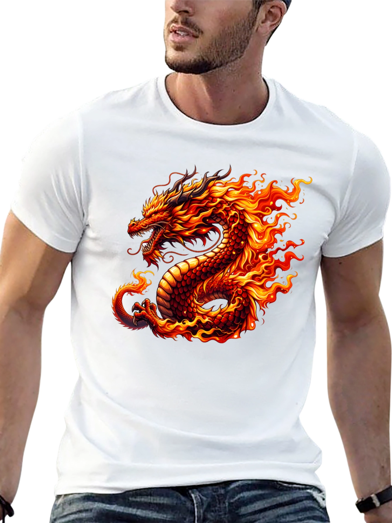 Fiery Dragon Graphic Tee - Black Cotton T-Shirt - 13