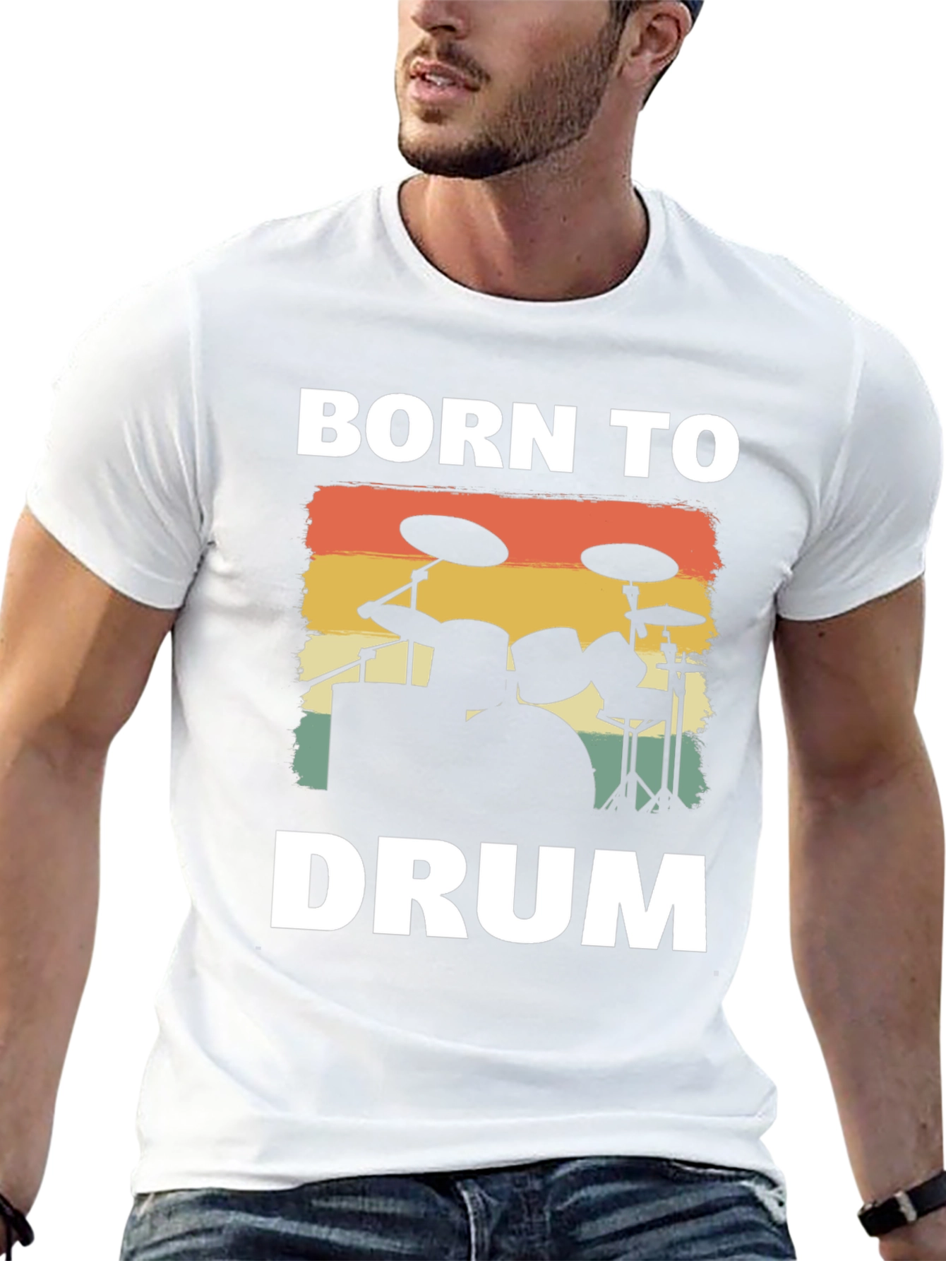 Black Born to Drum T-Shirt - Retro Drummer Tee view 13