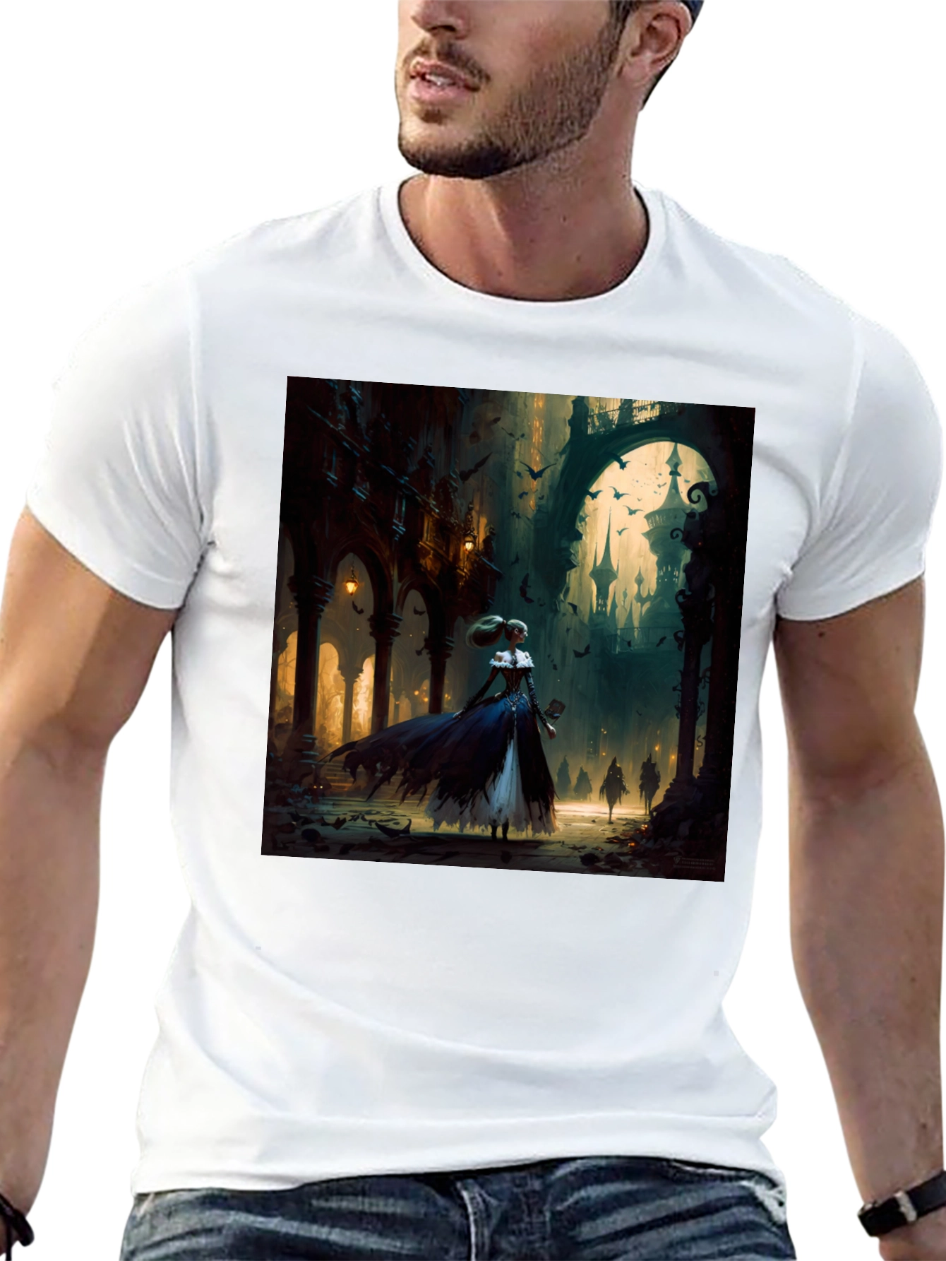 Black Gothic Fantasy T-Shirt - Dark Castle Design view 13