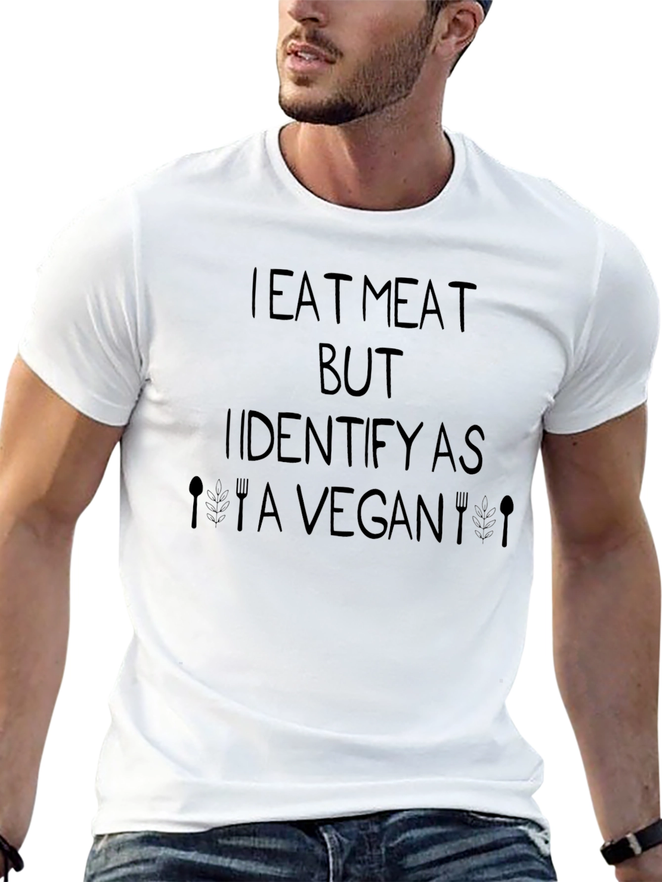 Black I Eat Meat But Identify As A Vegan Graphic Tee view 13