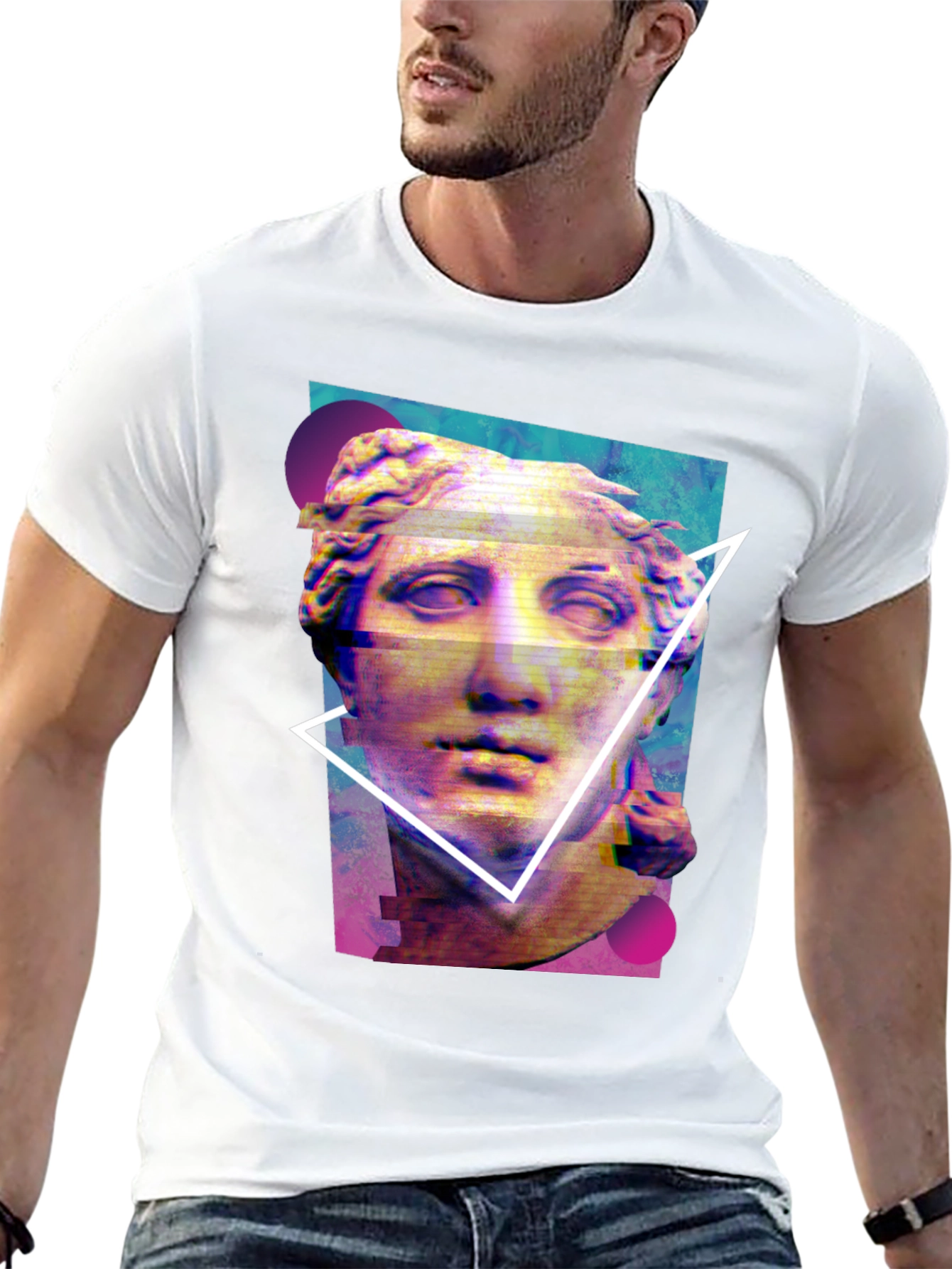 Black Statue Graphic Tee - Artistic Glitch Style view 13