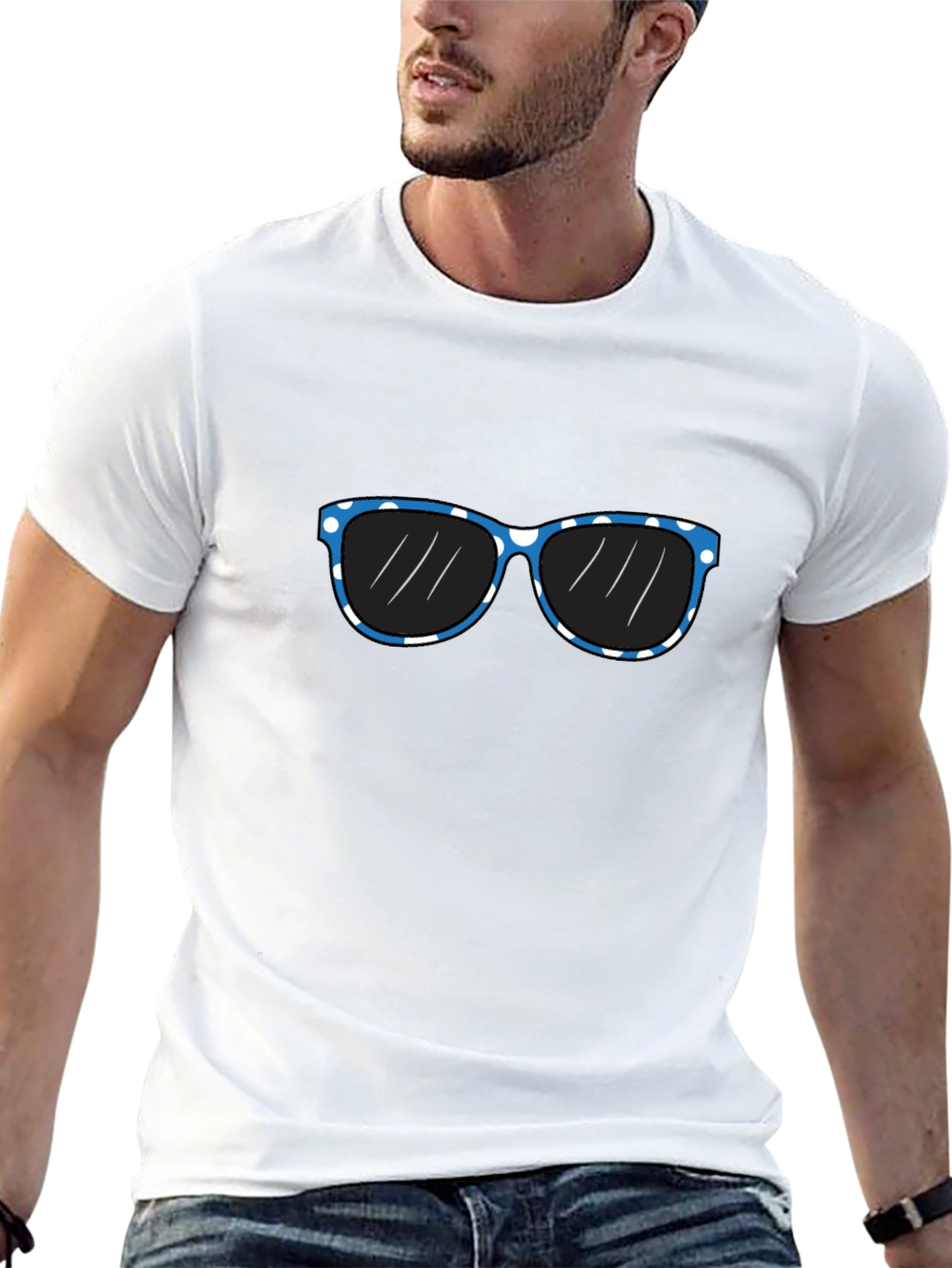Black Black T-Shirt with Blue Polka Dot Sunglasses Graphic view 13