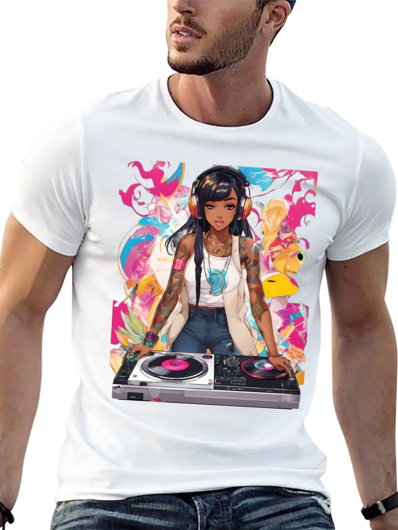 Black DJ Anime Graphic Tee - Cool Black T-Shirt view 13