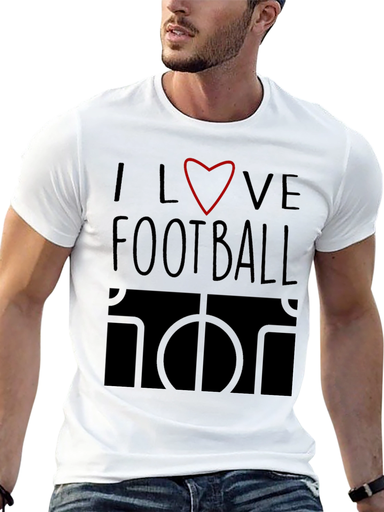 Black I Love Football Graphic Tee - Black Cotton T-Shirt view 13