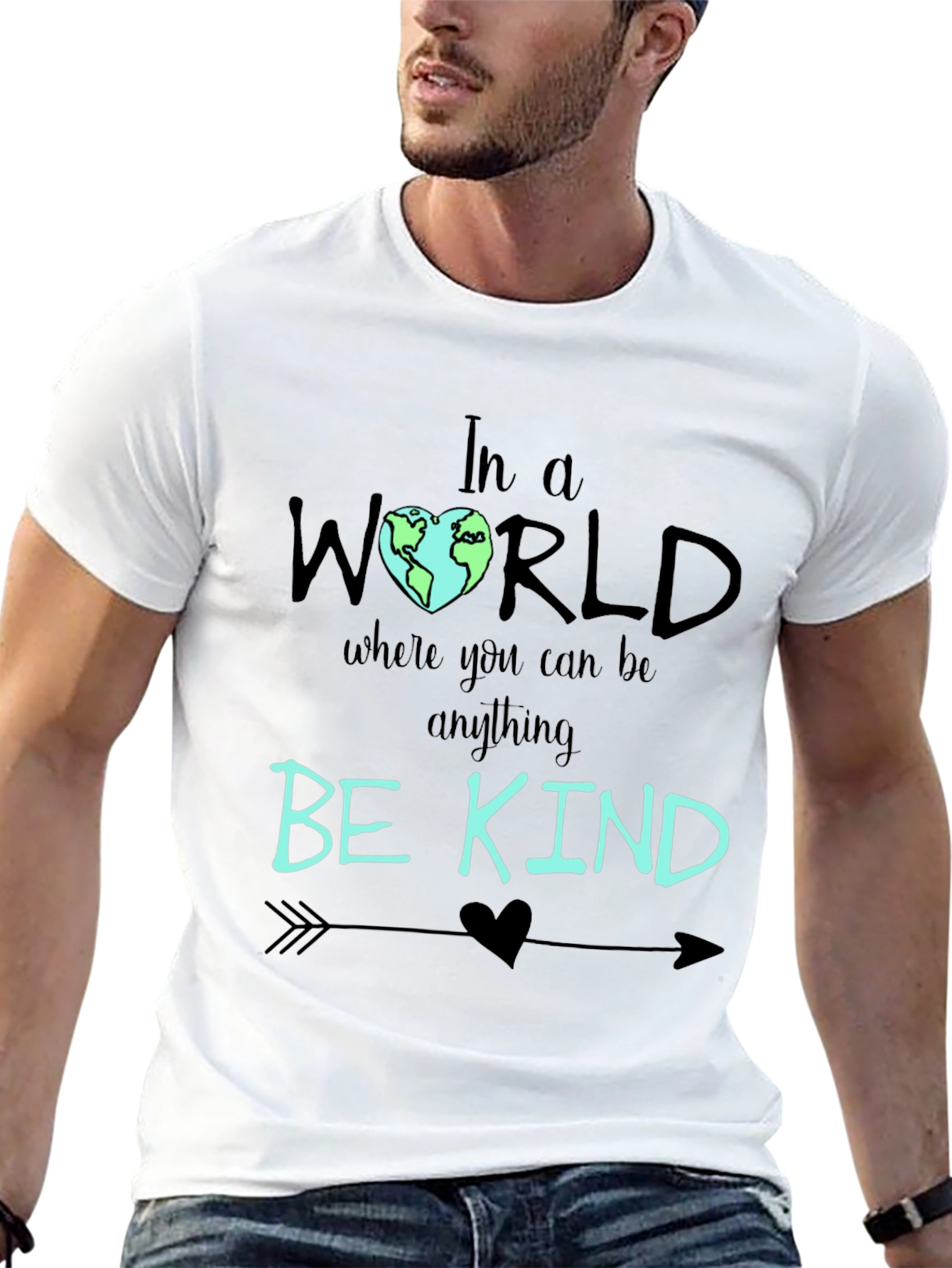 Black Be Kind T-Shirt - World Heart Graphic Tee view 13