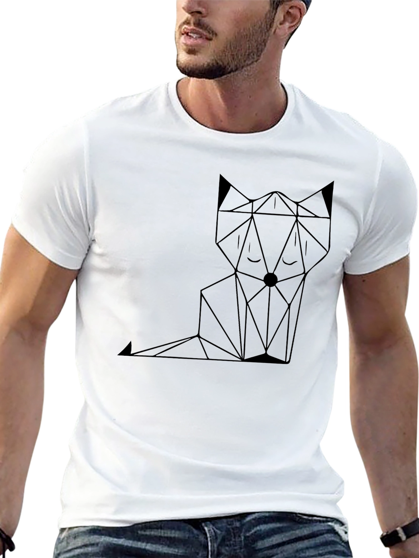 Black Geometric Fox Graphic Tee - Modern Minimalist Design view 13