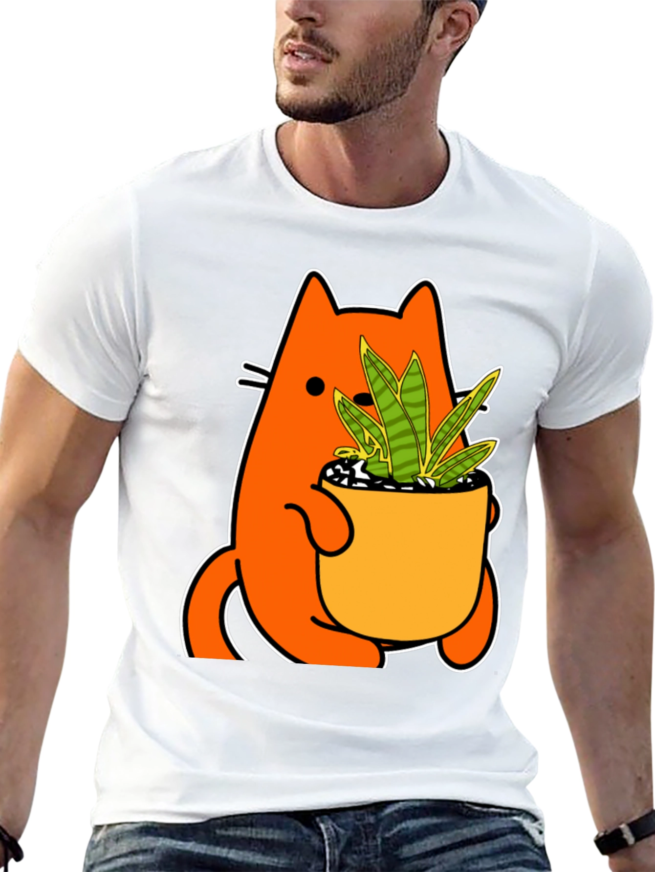 Black Cat Holding Potted Plant Graphic Tee view 13