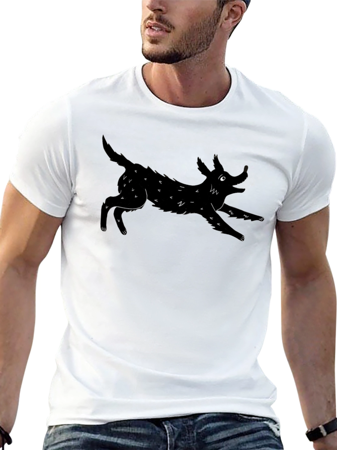 Men's Black T-Shirt with Dog Graphic - 13