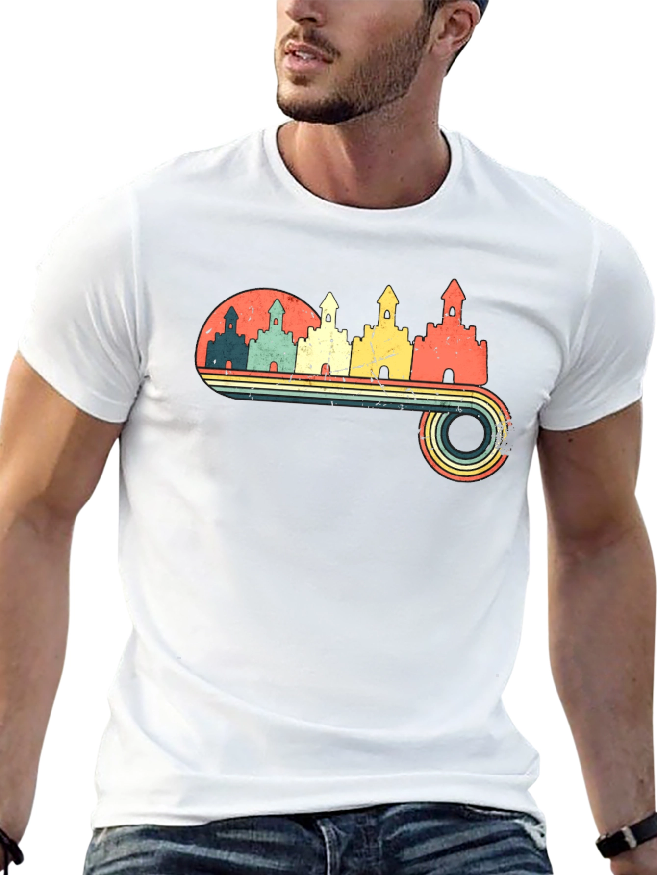 Black Retro Castle Graphic Tee - Vintage Style T-Shirt view 13