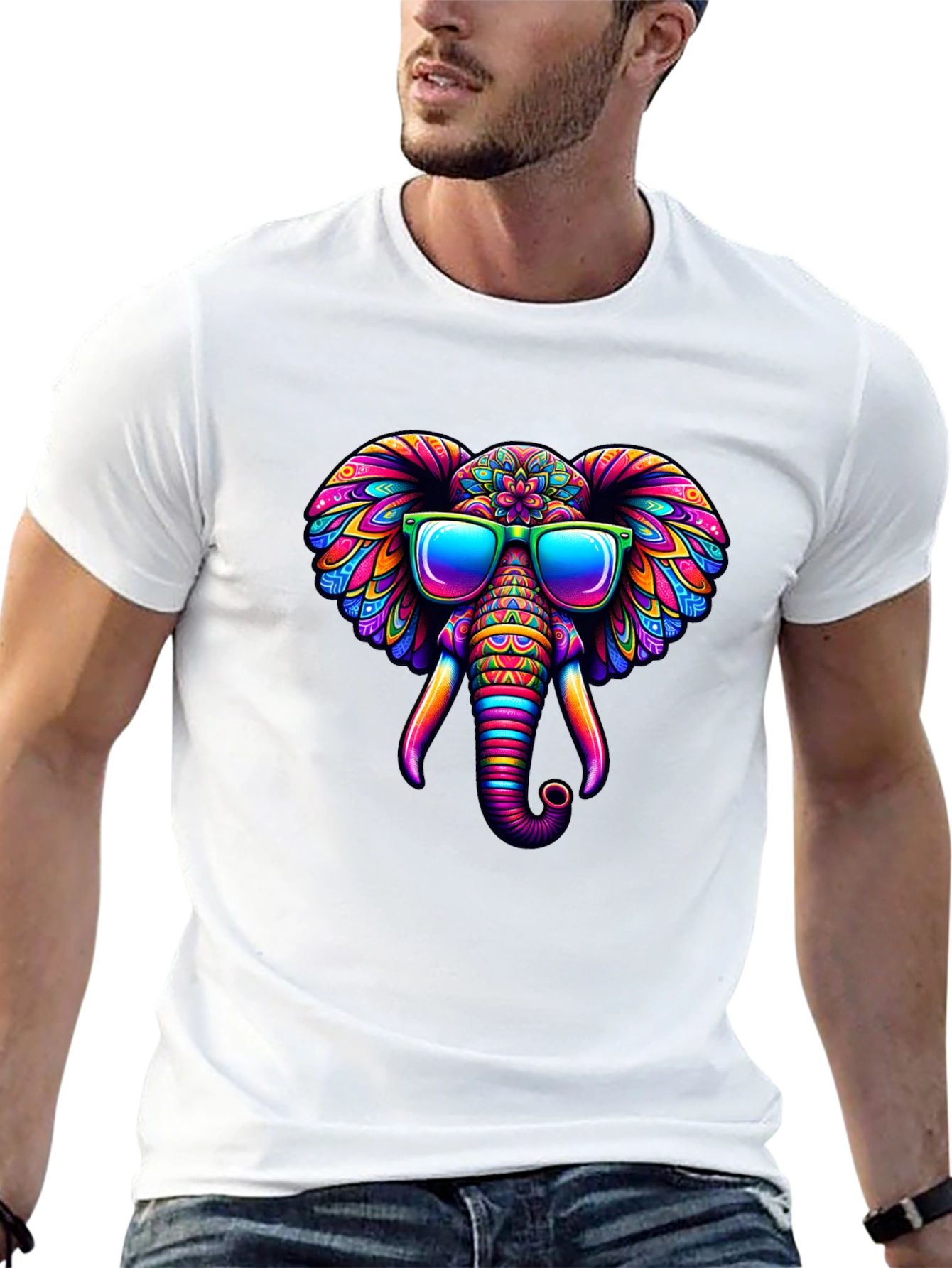 Black Cool Elephant T-Shirt: Colorful Design view 13