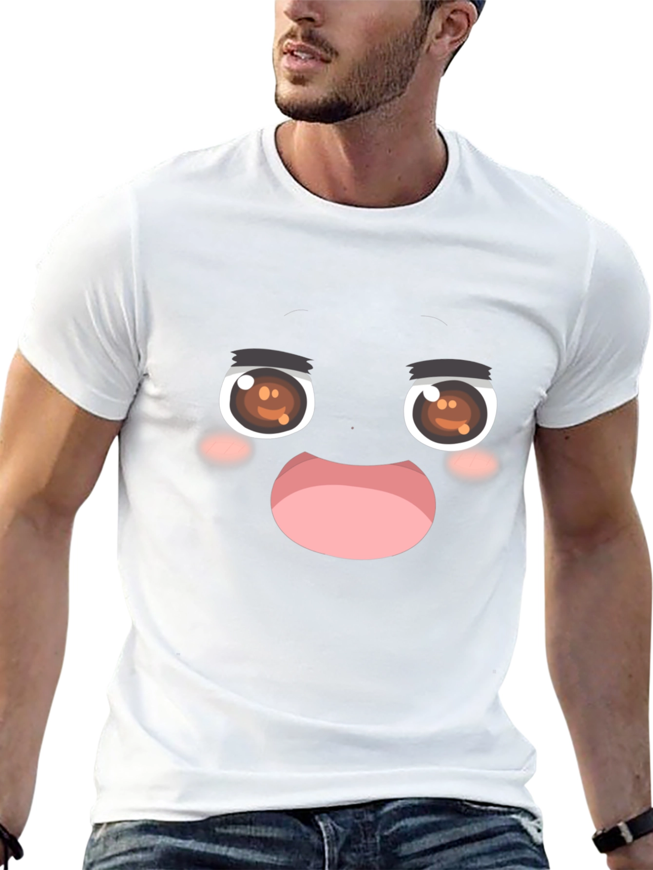 Black Funny Anime Face Black T-Shirt view 13