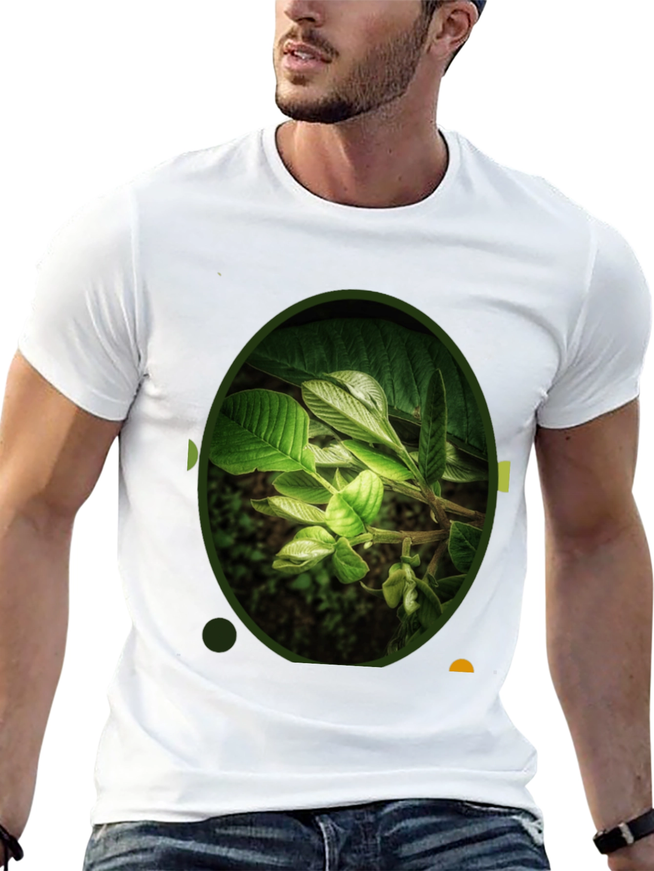 Black Nature Leaf Print Black Crew Neck T-Shirt view 13