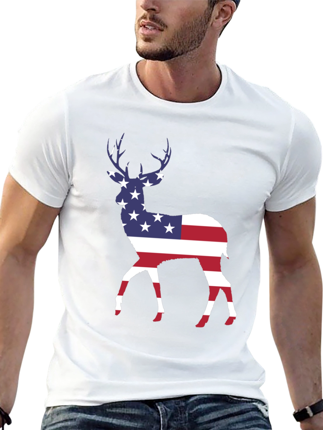 Black American Flag Deer T-Shirt - Patriotic Style view 13