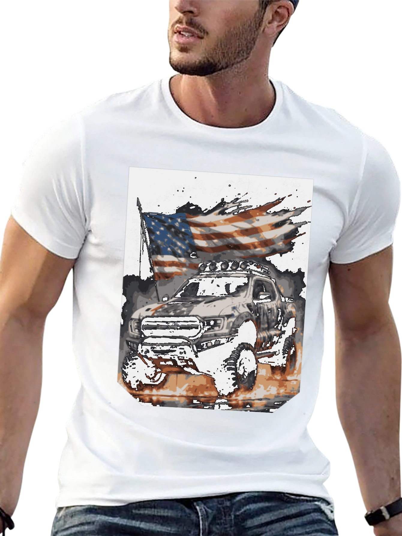 Black American Flag Truck Graphic Tee view 13