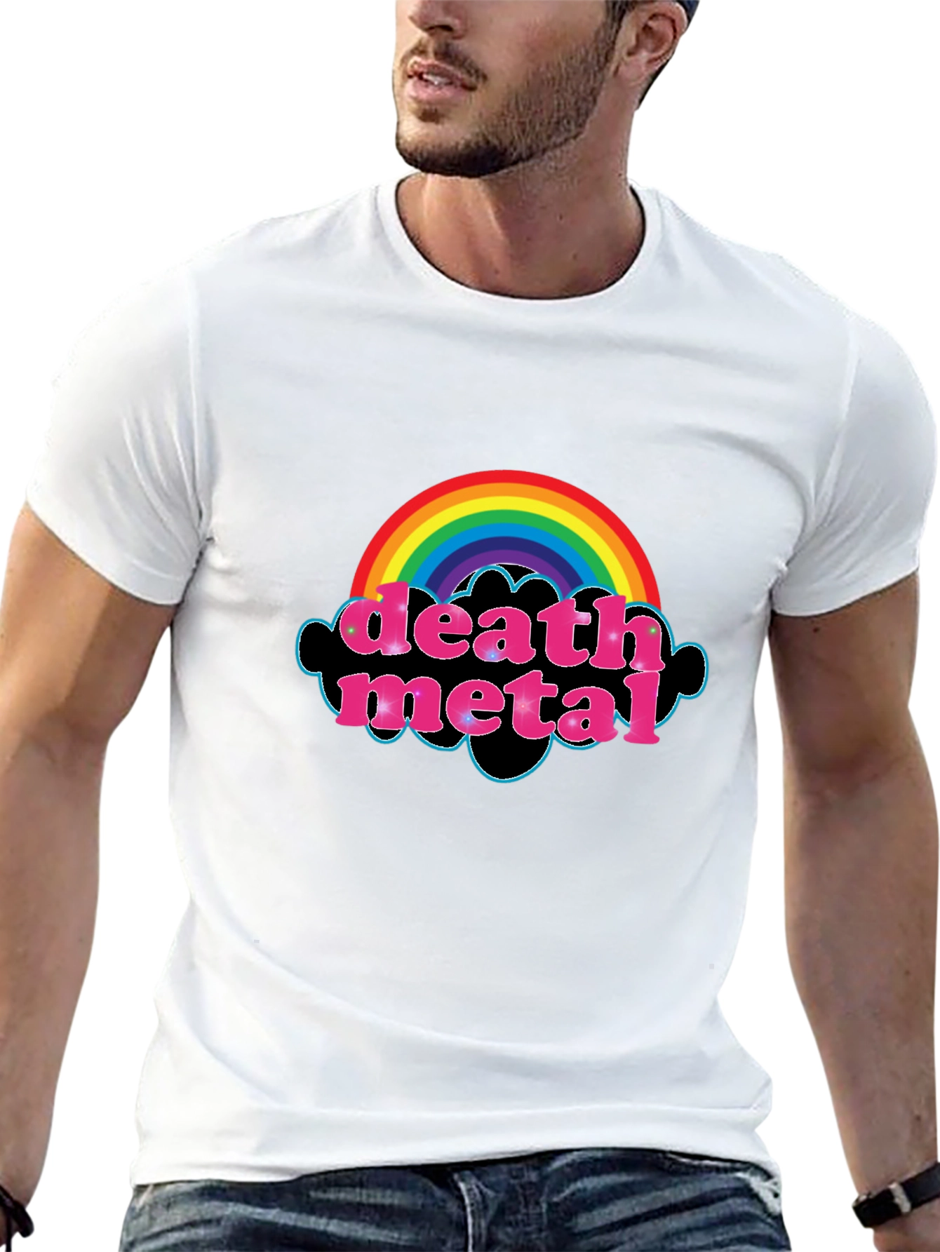Black Death Metal Rainbow T-Shirt - Black Graphic Tee view 13