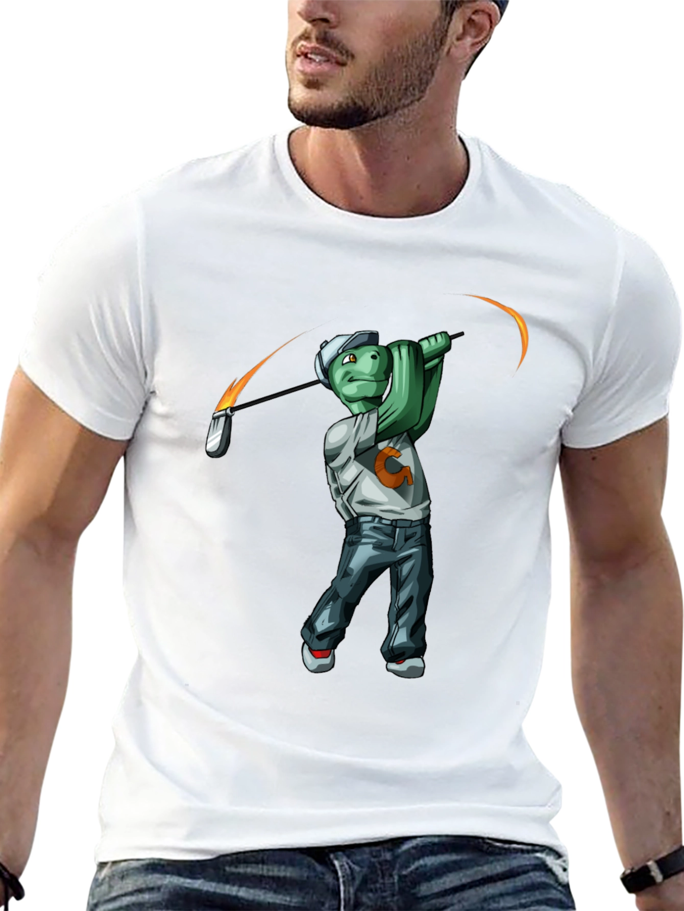 Black Golfing Turtle Graphic T-Shirt - Funny Tee view 13