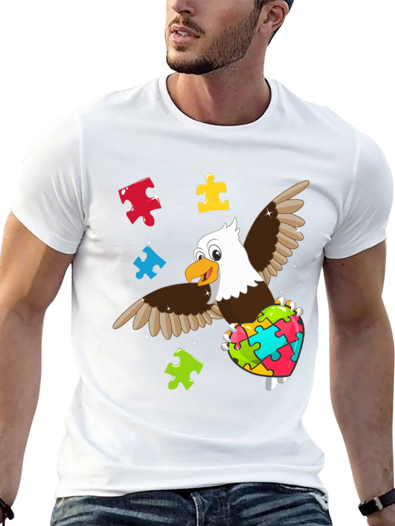 Black Autism Awareness Eagle T-Shirt view 13