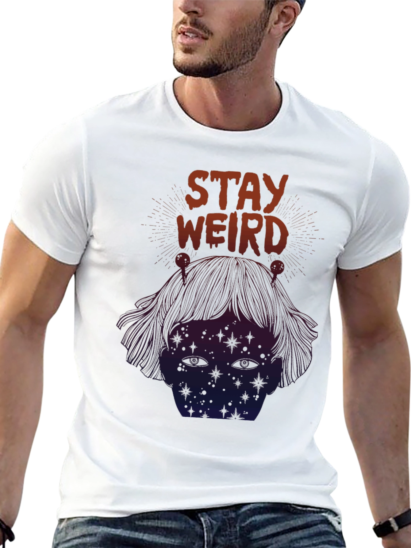 Black Stay Weird Graphic Tee - Black Short Sleeve Unisex T-Shirt view 13