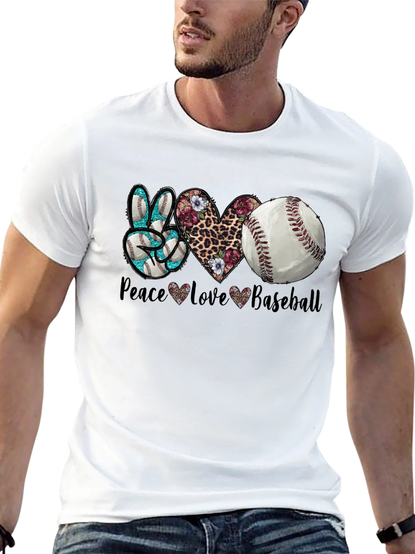 Black Peace Love Baseball Graphic T-Shirt view 13