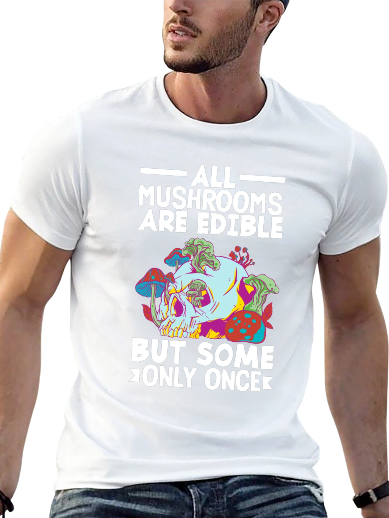 Black Mushroom Skull T-Shirt - Edible Joke Tee view 13