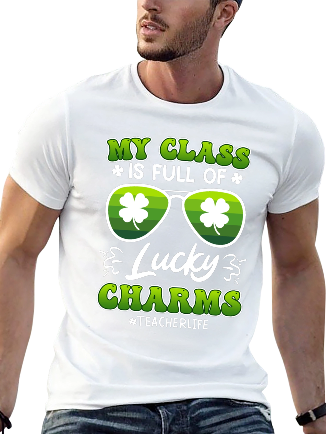 Black St. Patrick's Day Teacher T-Shirt Lucky Charms view 13