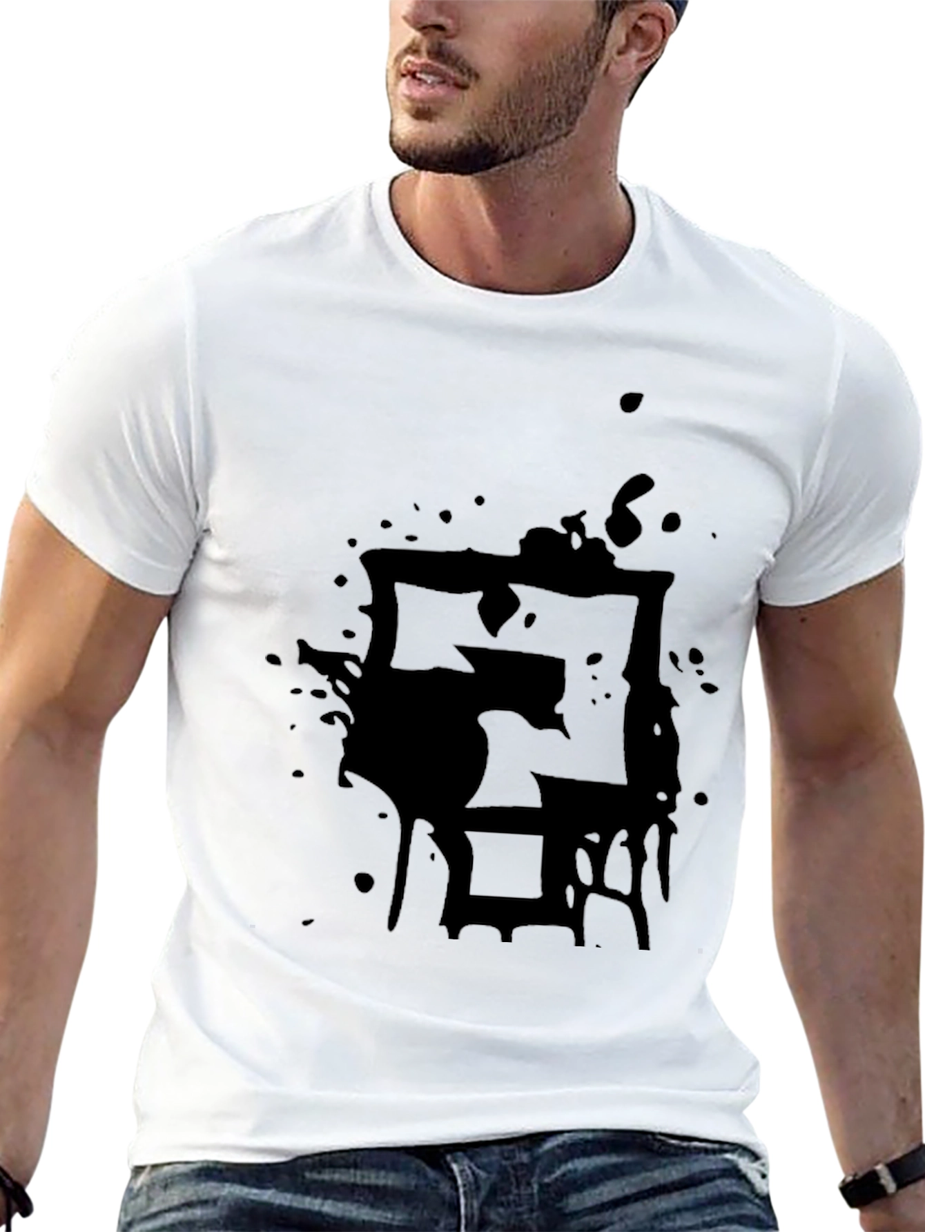 Black Men's Black Graphic Tee - Abstract Design view 13