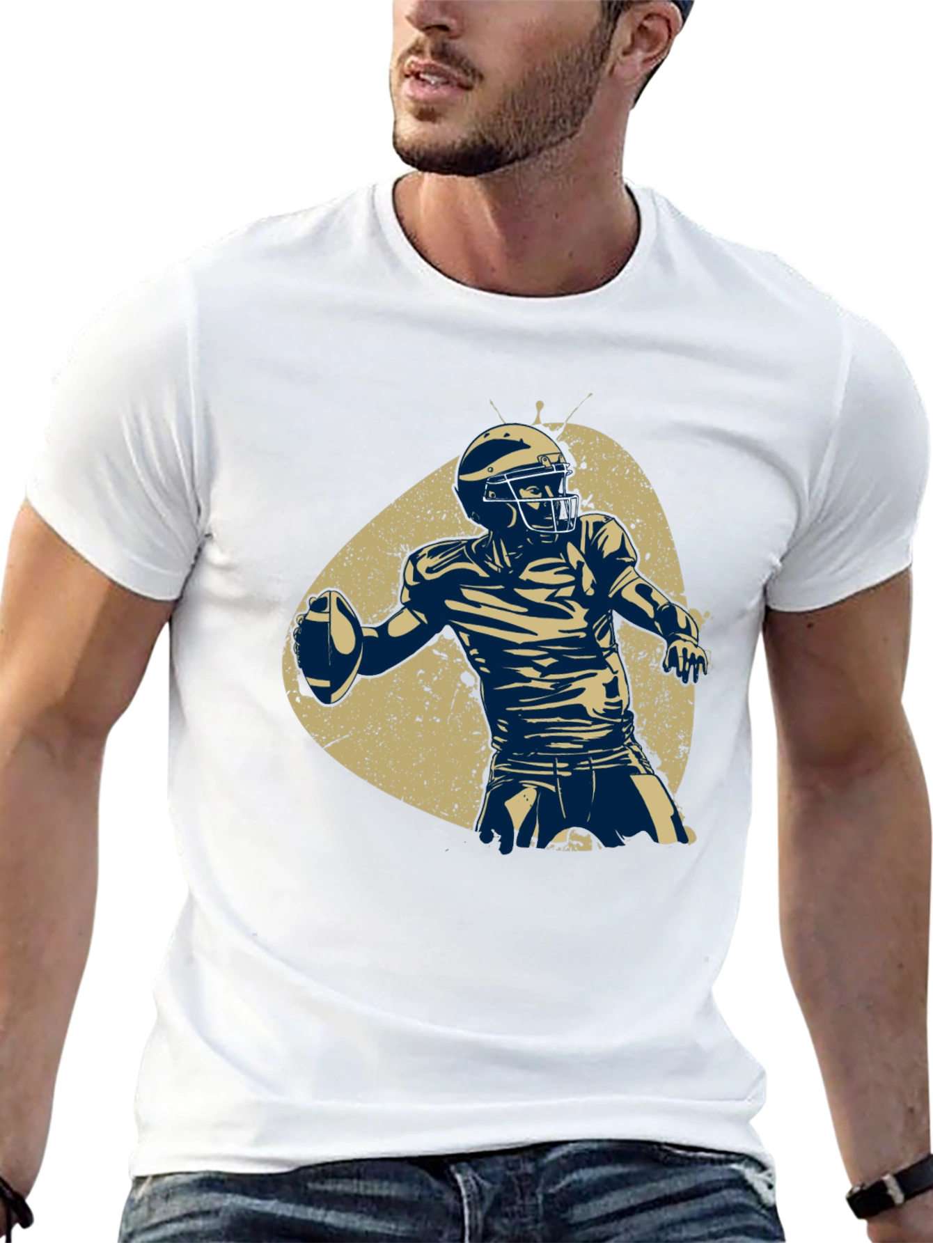 Black Football Player Graphic Tee - Black Cotton T-Shirt view 13