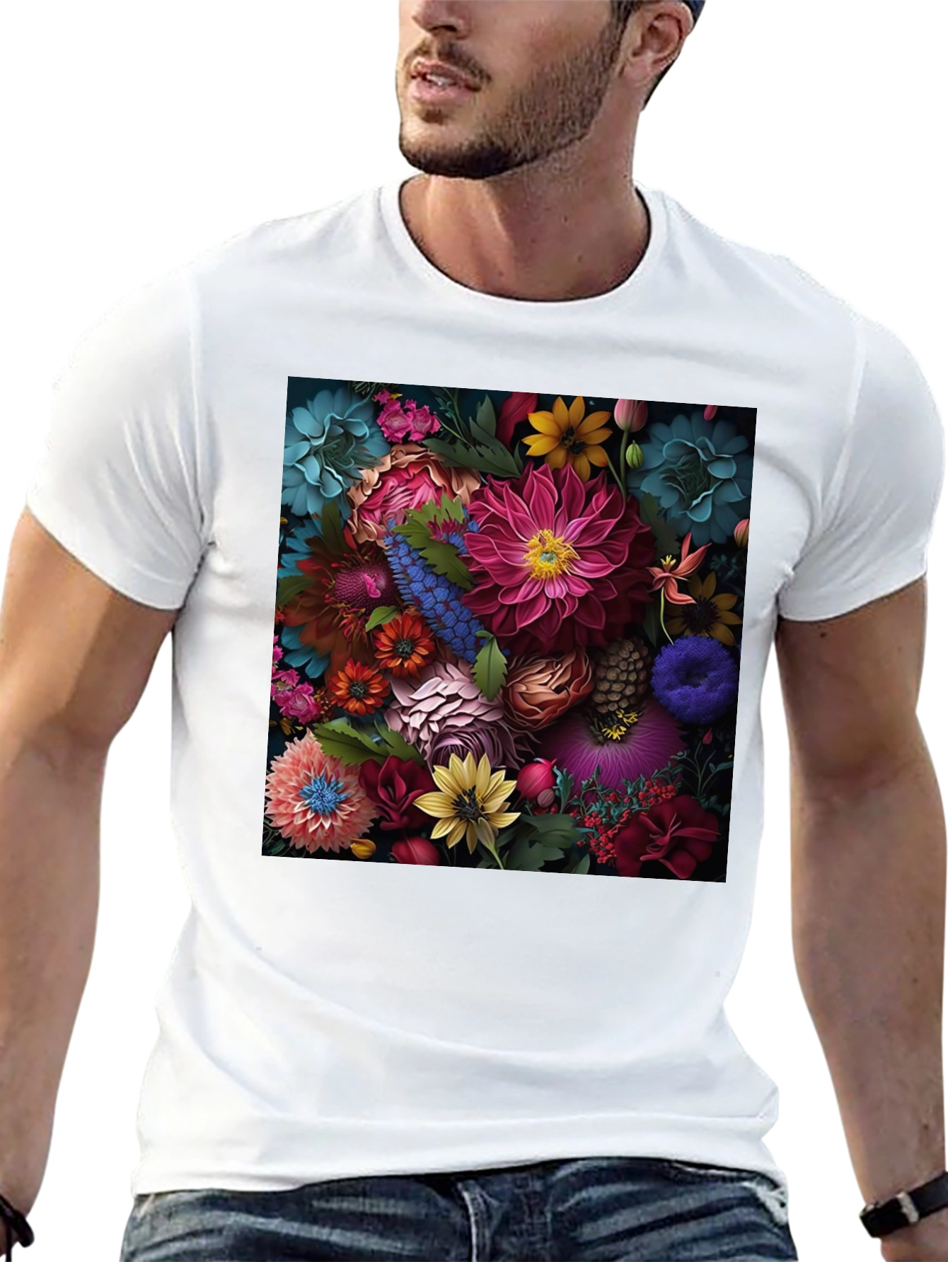 Black Floral Print Black T-Shirt view 13