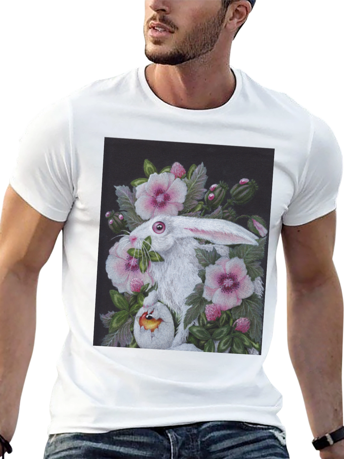 Black Floral Rabbit T-Shirt - Unique Easter Design view 13