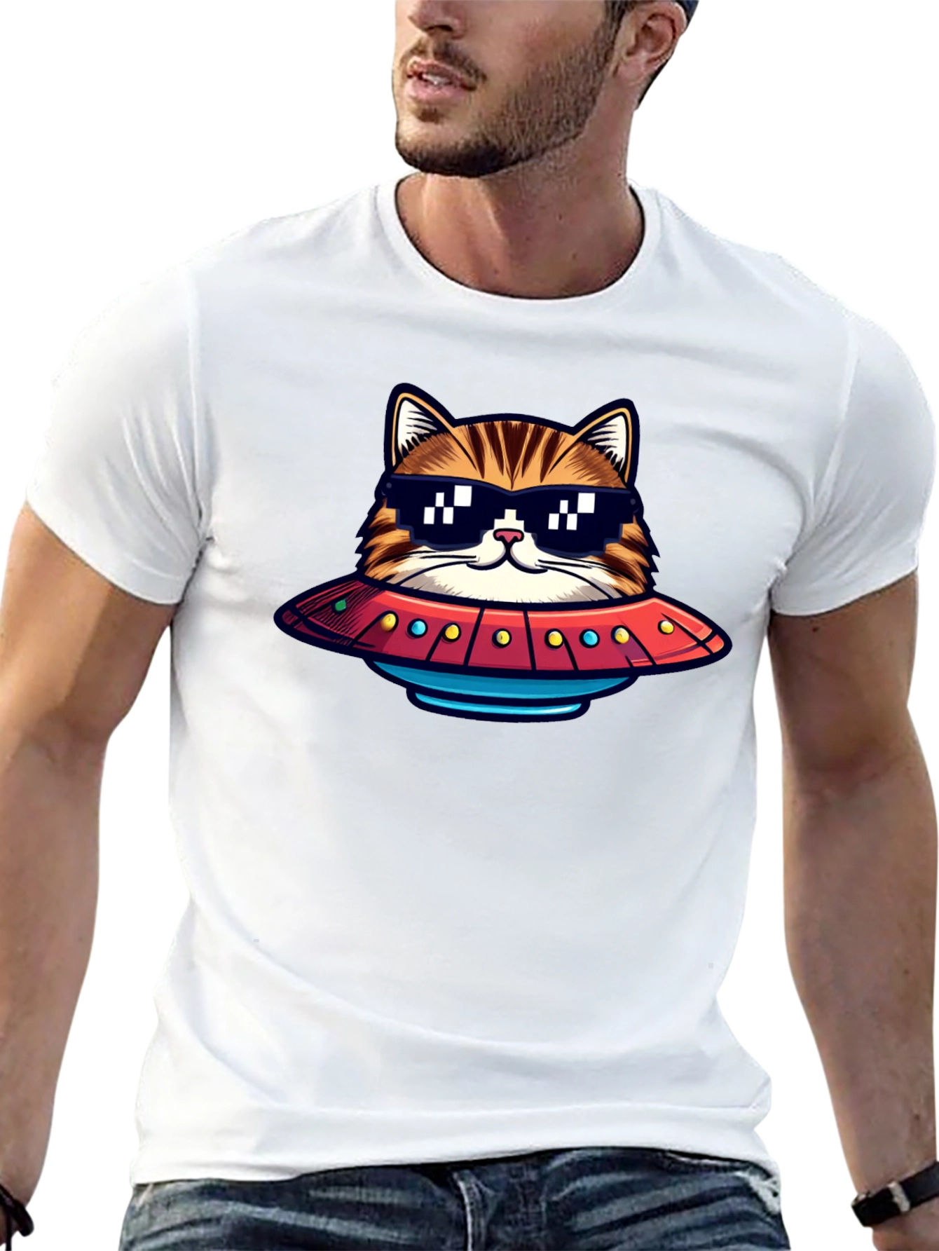 Black Cool Cat UFO Graphic T-Shirt view 13