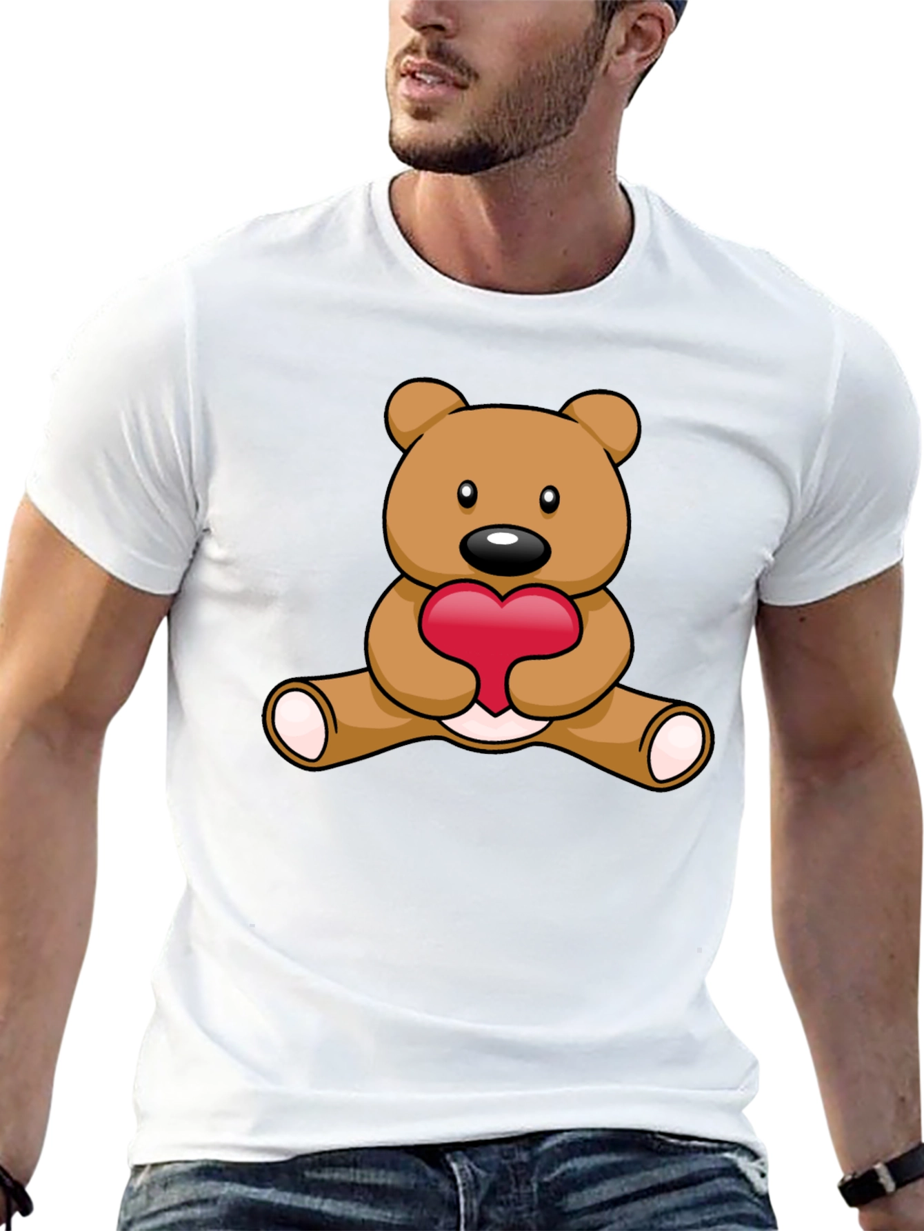 Black Cute Teddy Bear Heart Graphic T-Shirt view 13