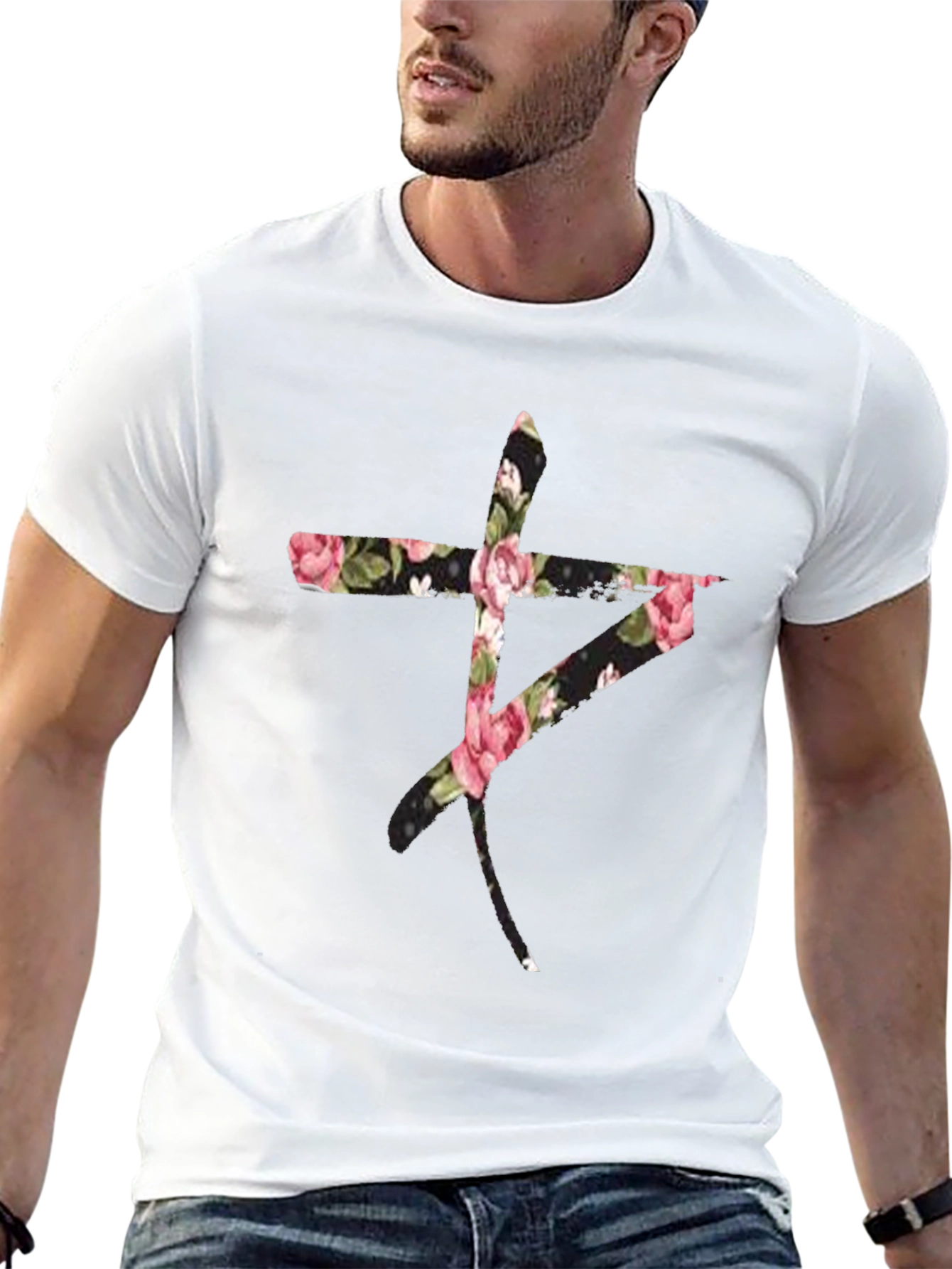 Black Floral Symbol Black T-Shirt view 13
