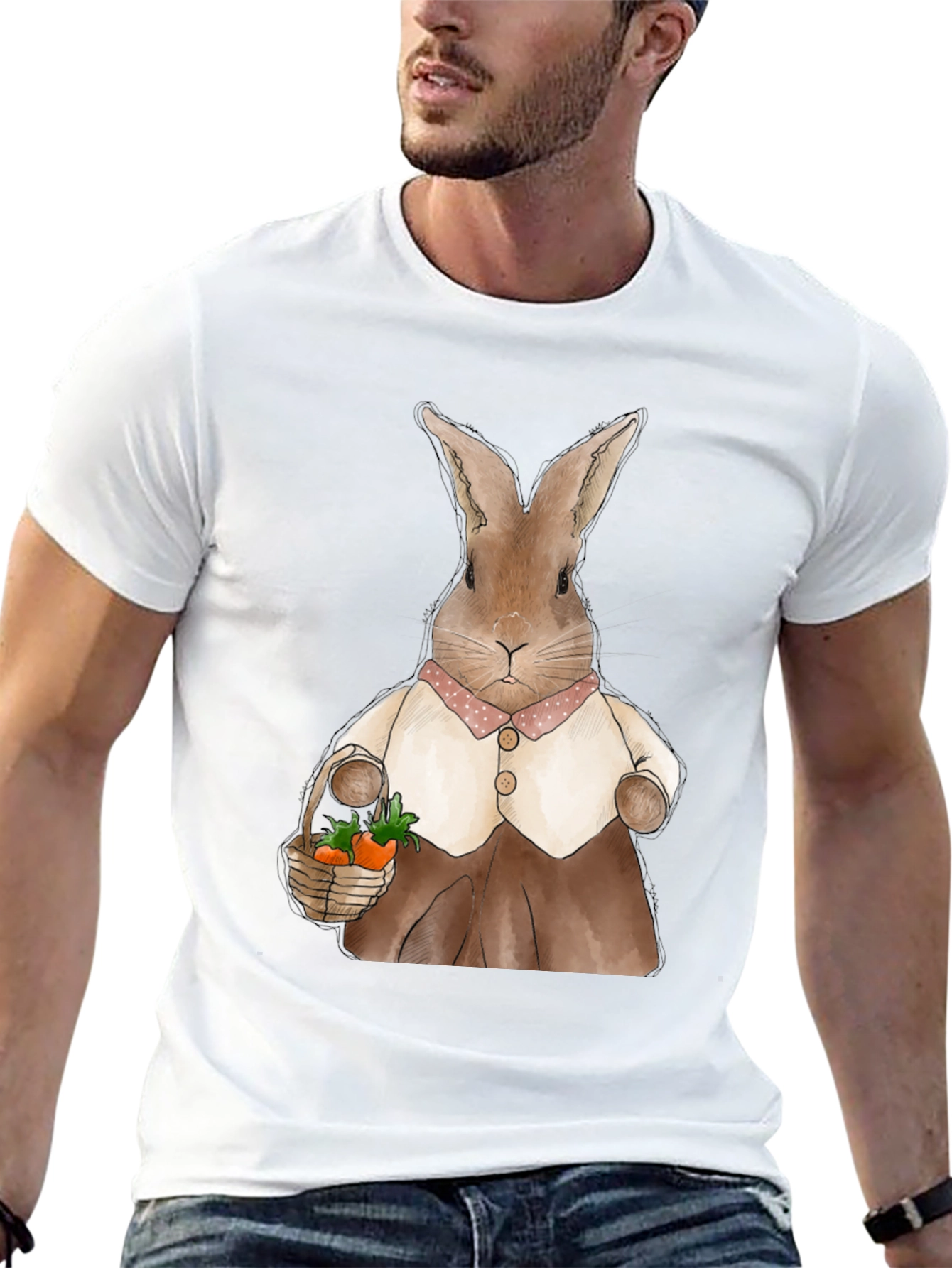 Black Cute Bunny Carrot Basket Graphic T-Shirt view 13