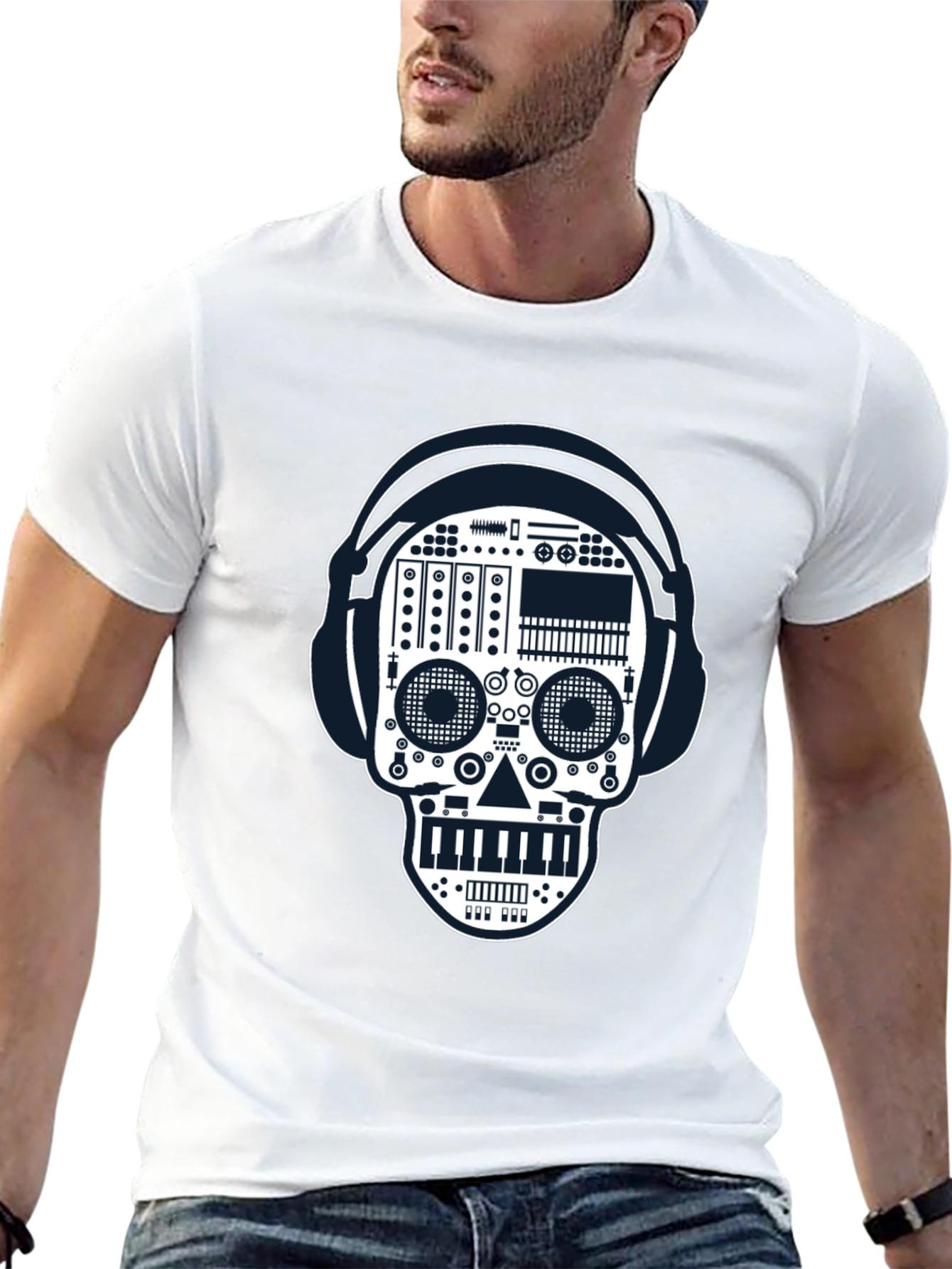 Black DJ Skull Graphic Tee - Music Lover Style view 13