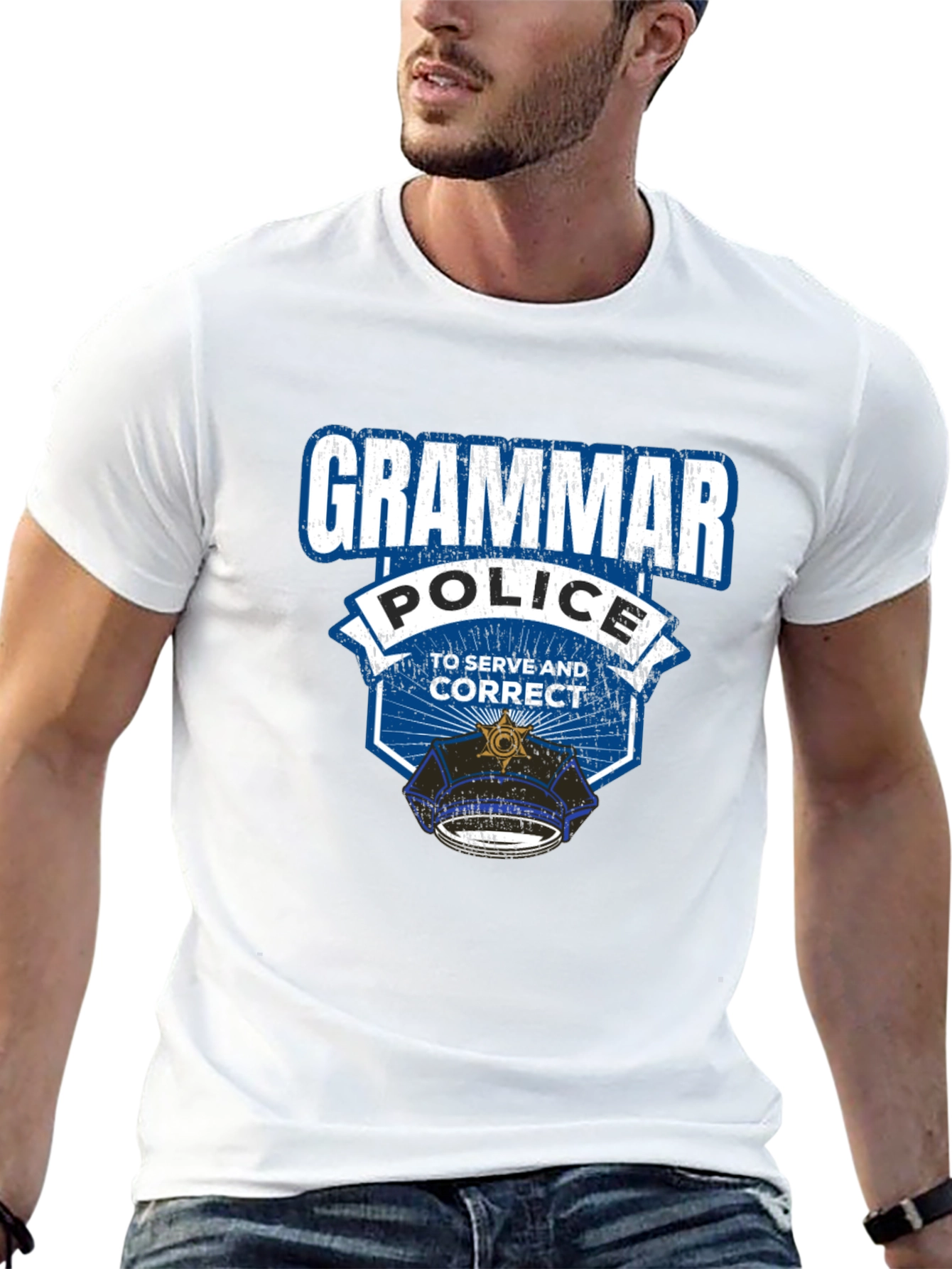 Black Grammar Police T-Shirt: To Serve and Correct view 13
