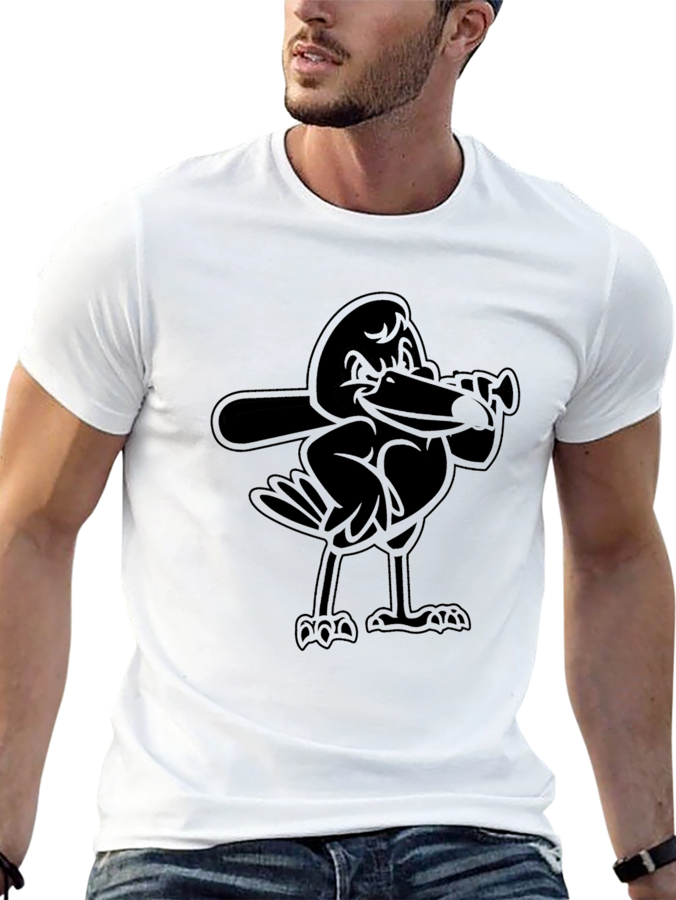Black Cartoon Bird Baseball Player Black T-Shirt view 13